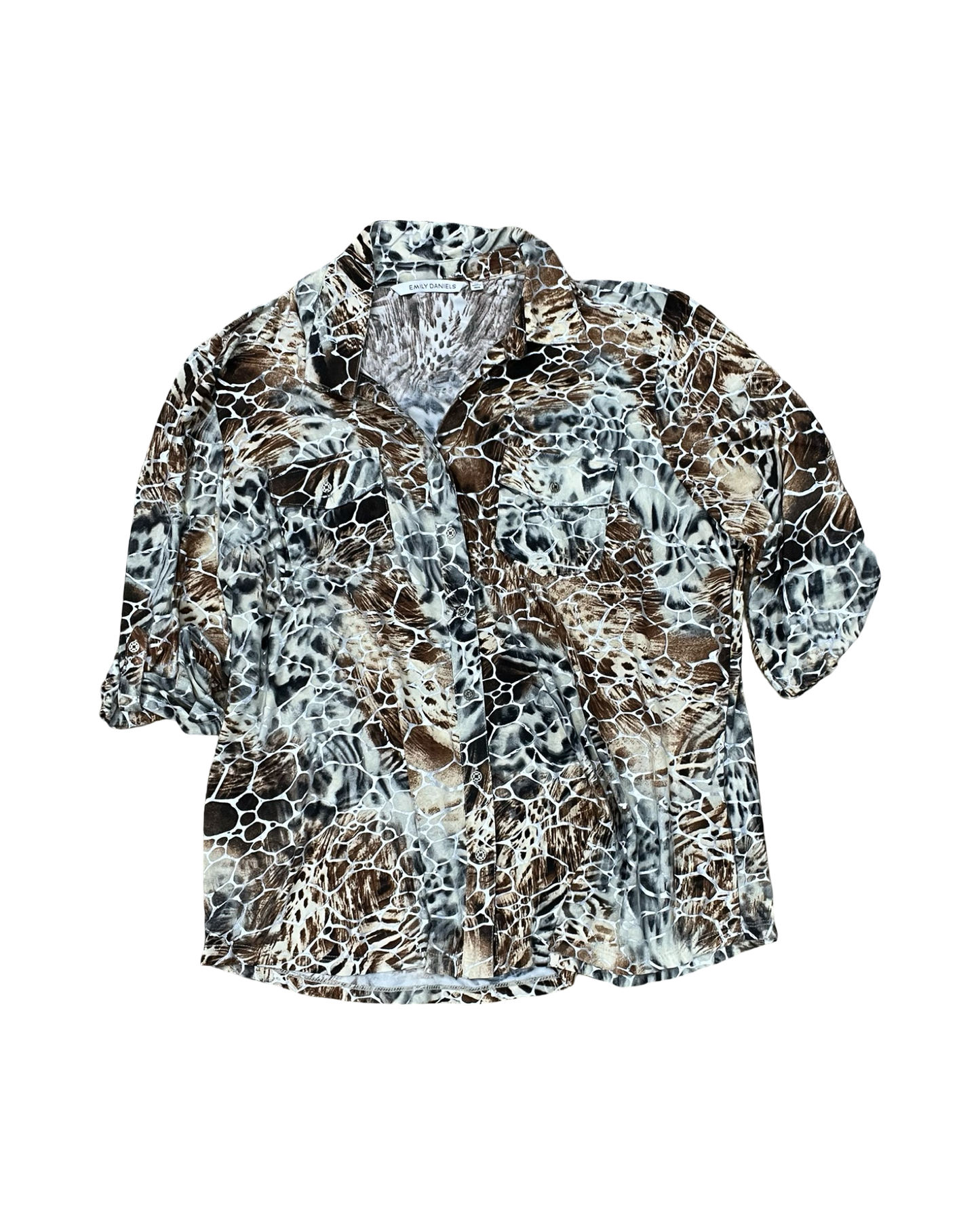 Blouse 3/4 Sleeve By Emily Daniels In Brown & White, Size:Xl