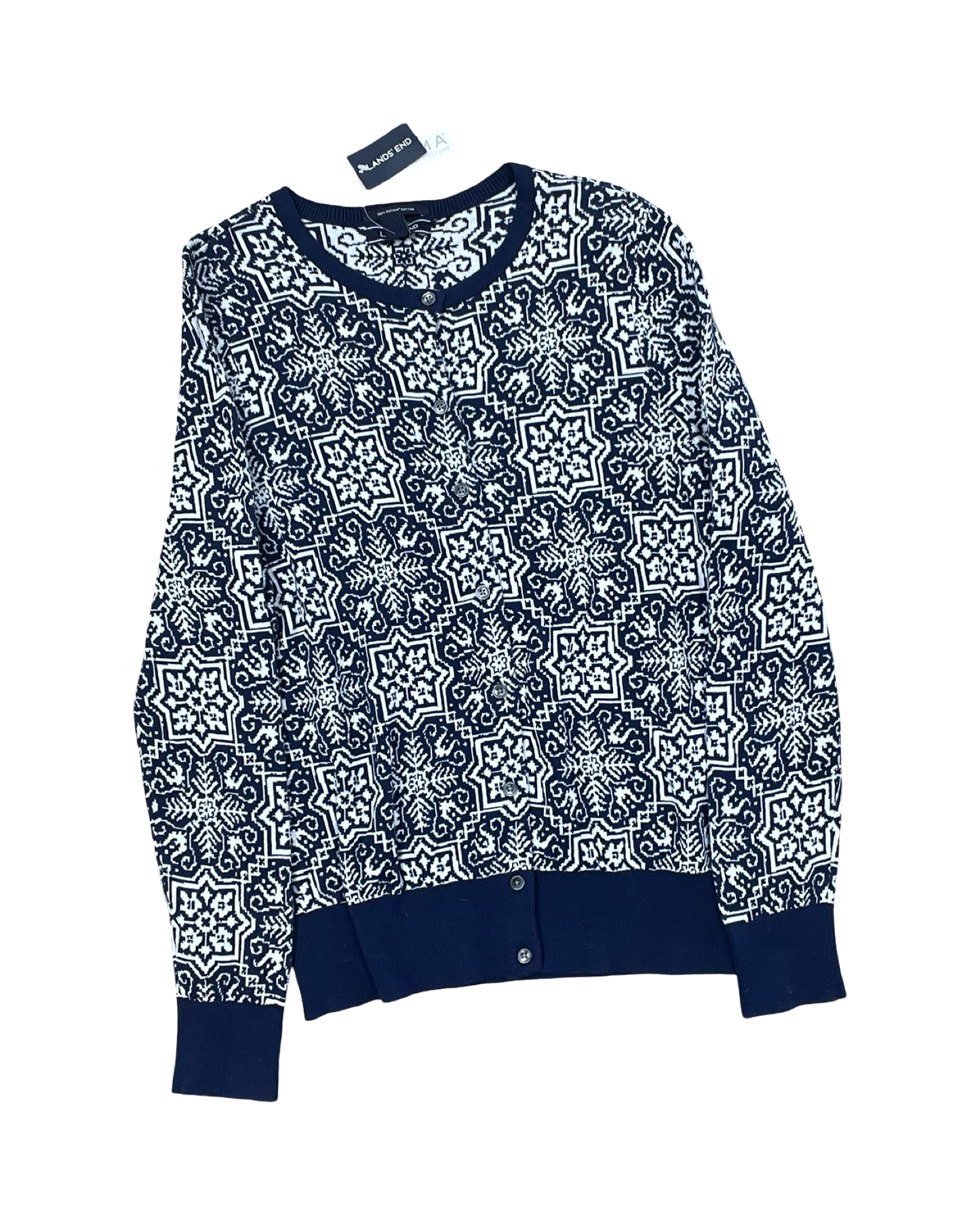Cardigan By Lands End In Blue & White, Size:M