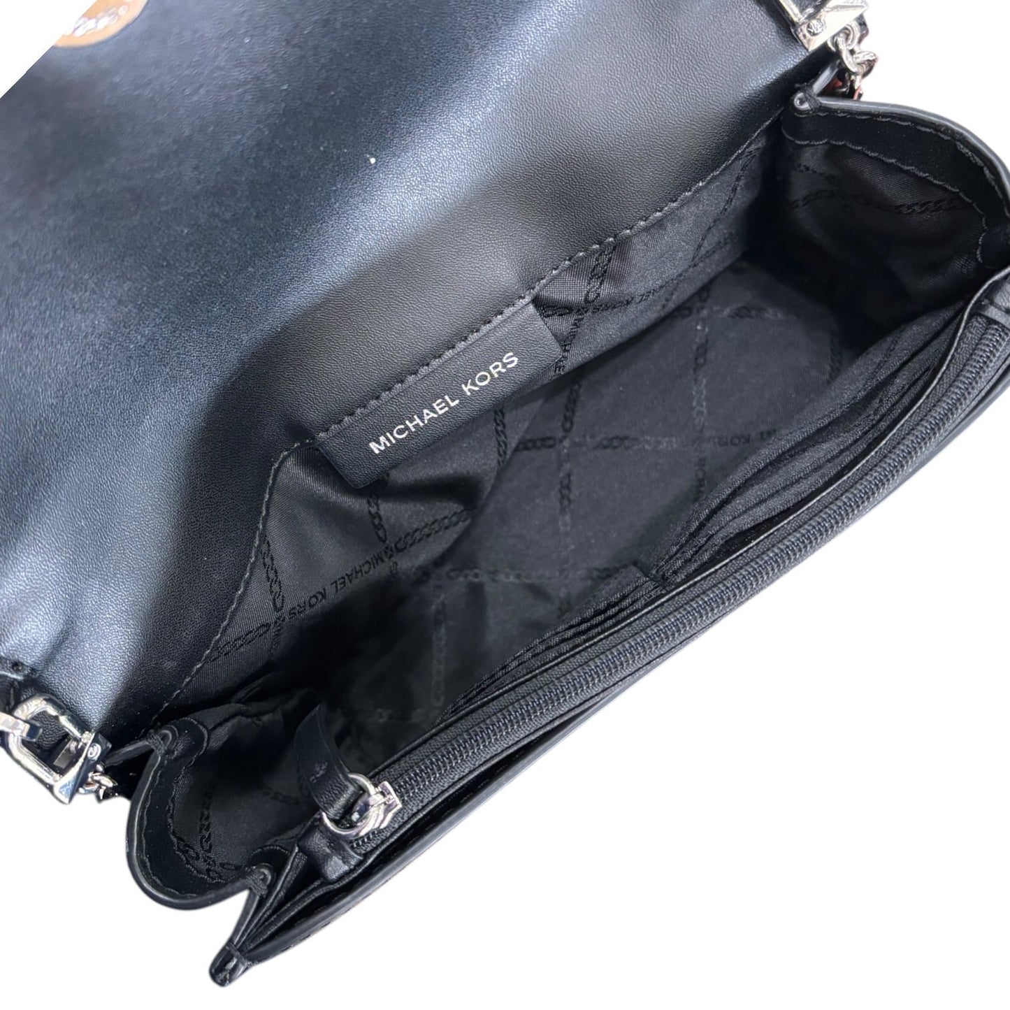 Crossbody Designer By Michael Kors In Black & Silver, Size:Small