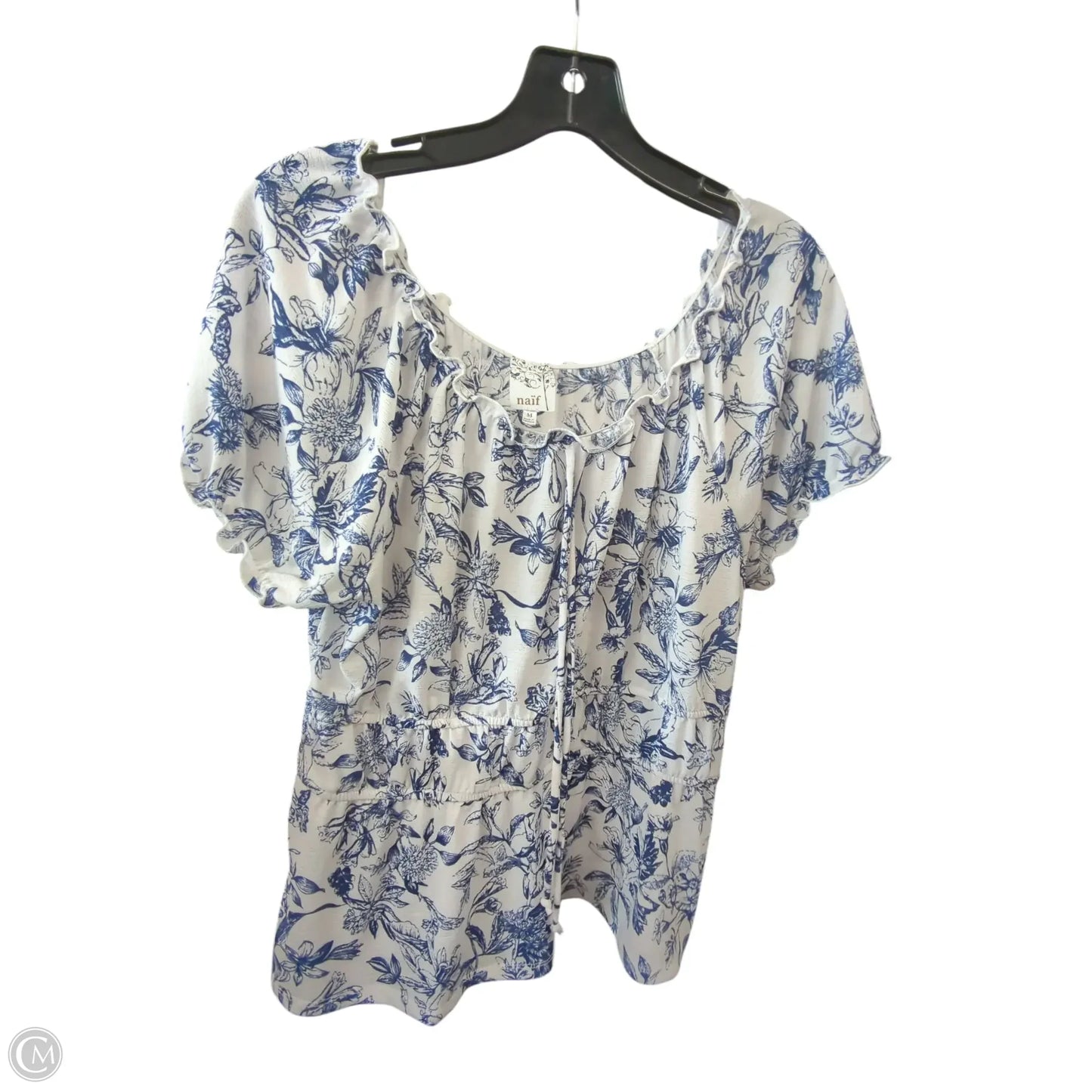 Top Short Sleeve By Naif In Blue & White, Size: M