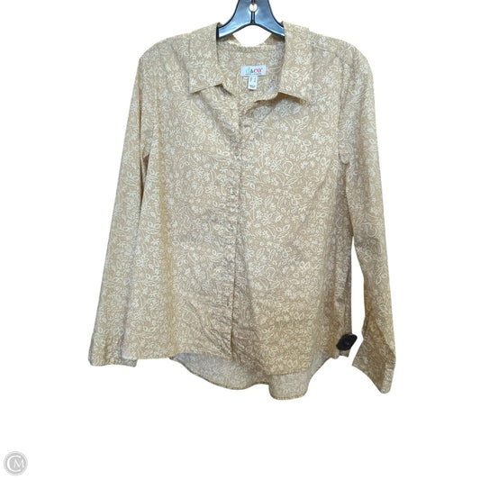 Blouse Long Sleeve By Denim And Company In Tan & White, Size: L