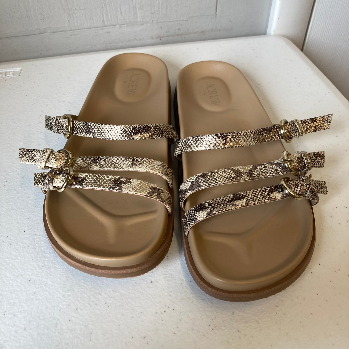 Sandals Flats By J. Crew In Snakeskin Print, Size:8