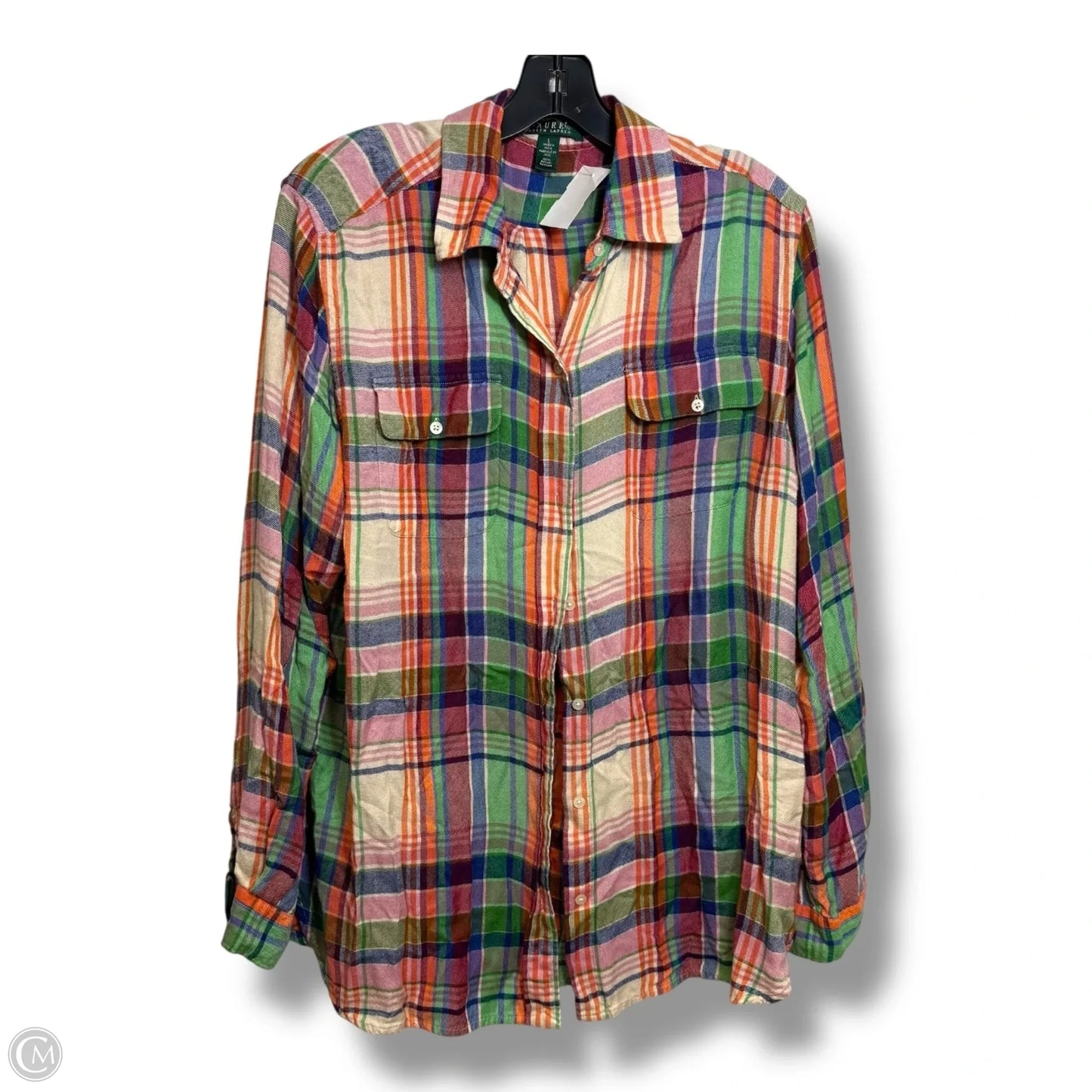 Top Long Sleeve By Ralph Lauren In Plaid Pattern, Size: L