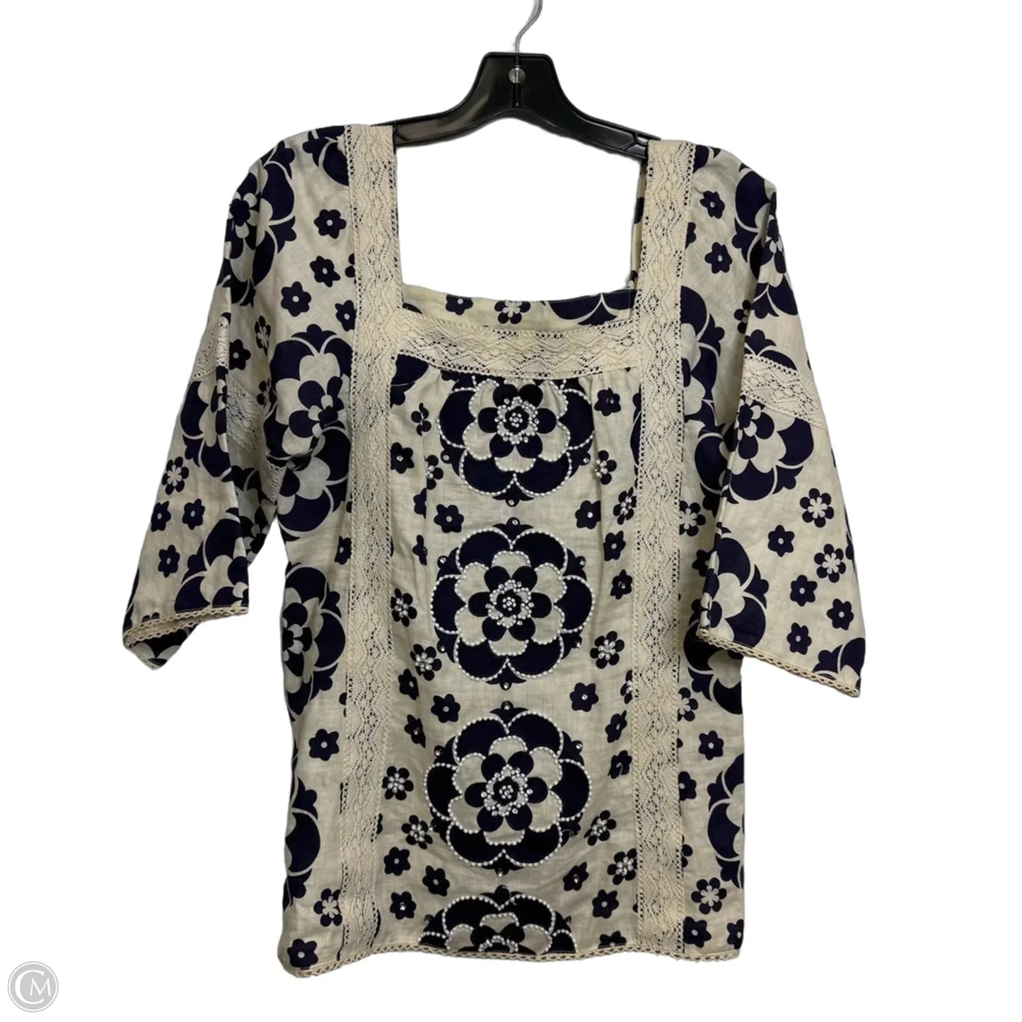 Top Short Sleeve Designer By Tory Burch In Navy, Size: 4