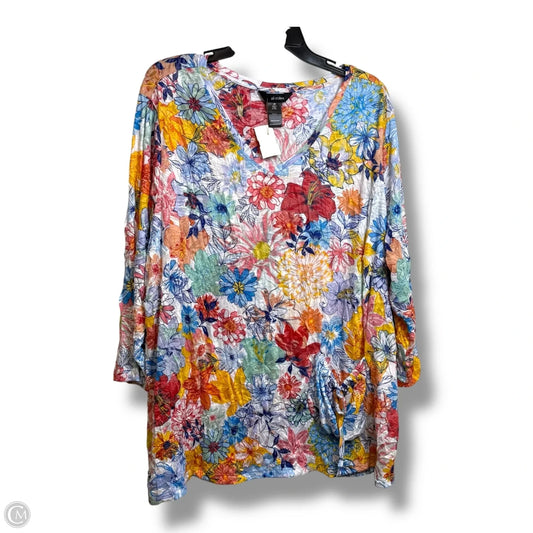 Top Long Sleeve Basic By Ali Miles In Floral Print, Size: 2x
