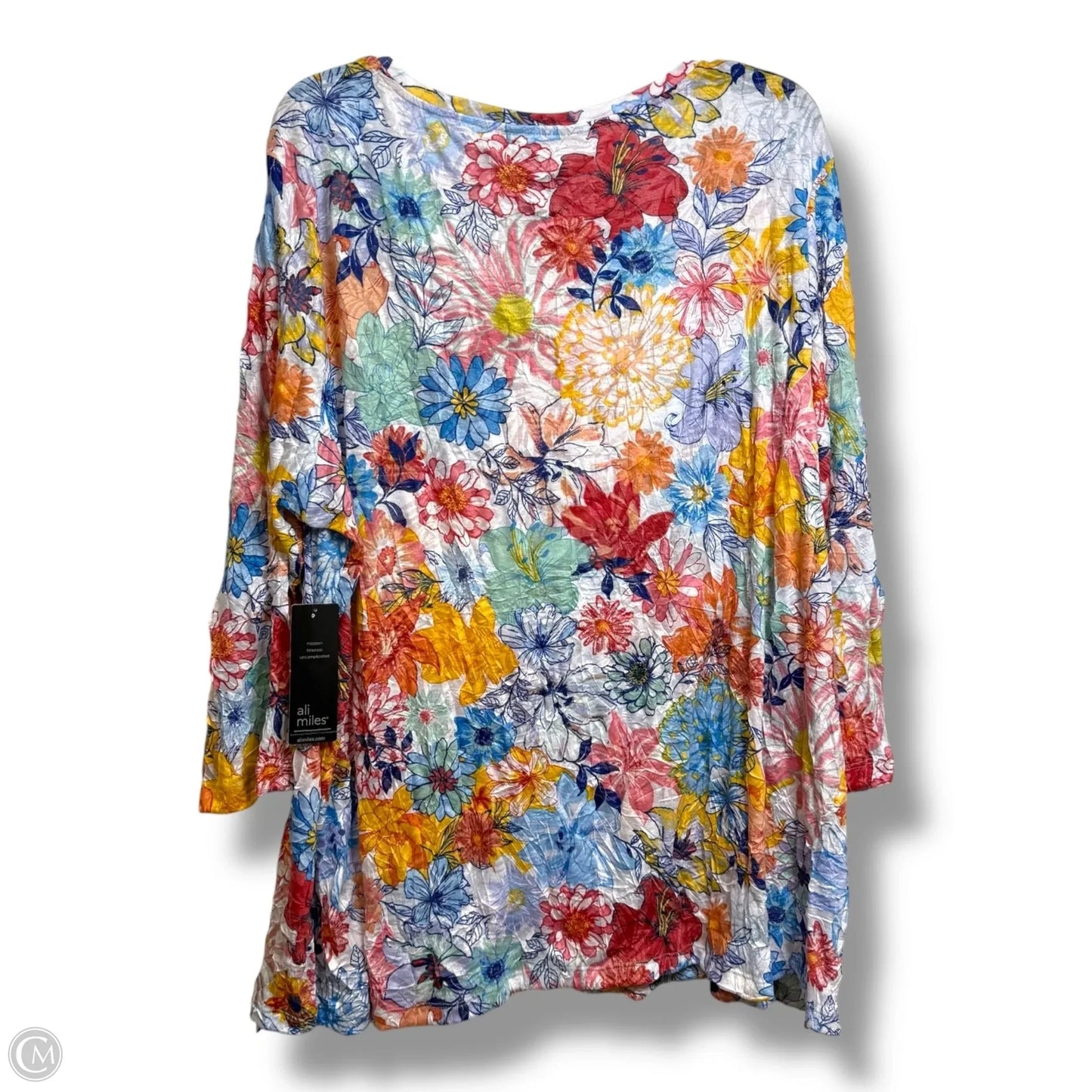 Top Long Sleeve Basic By Ali Miles In Floral Print, Size: 2x