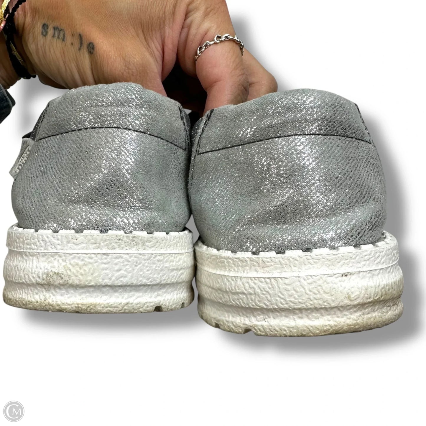 Shoes Flats By Hey Dude In Silver, Size: 7
