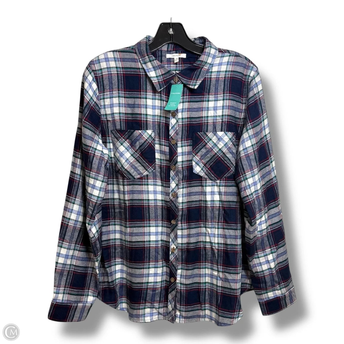 Top Long Sleeve By Maurices In Plaid Pattern, Size: L