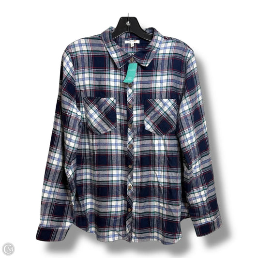 Top Long Sleeve By Maurices In Plaid Pattern, Size: L
