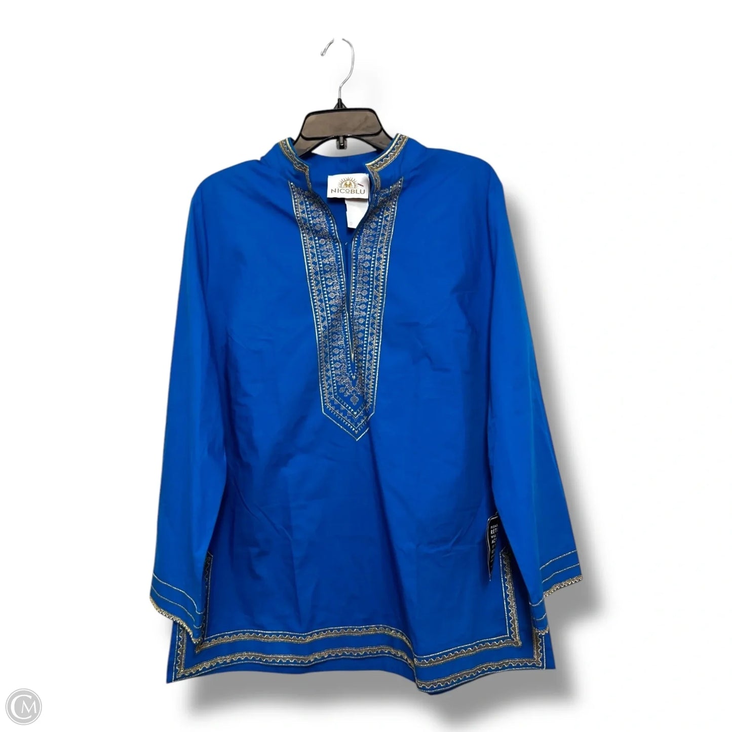 COTTON TUNIC Long Sleeve By NICOBLU In Blue, Size: Xl