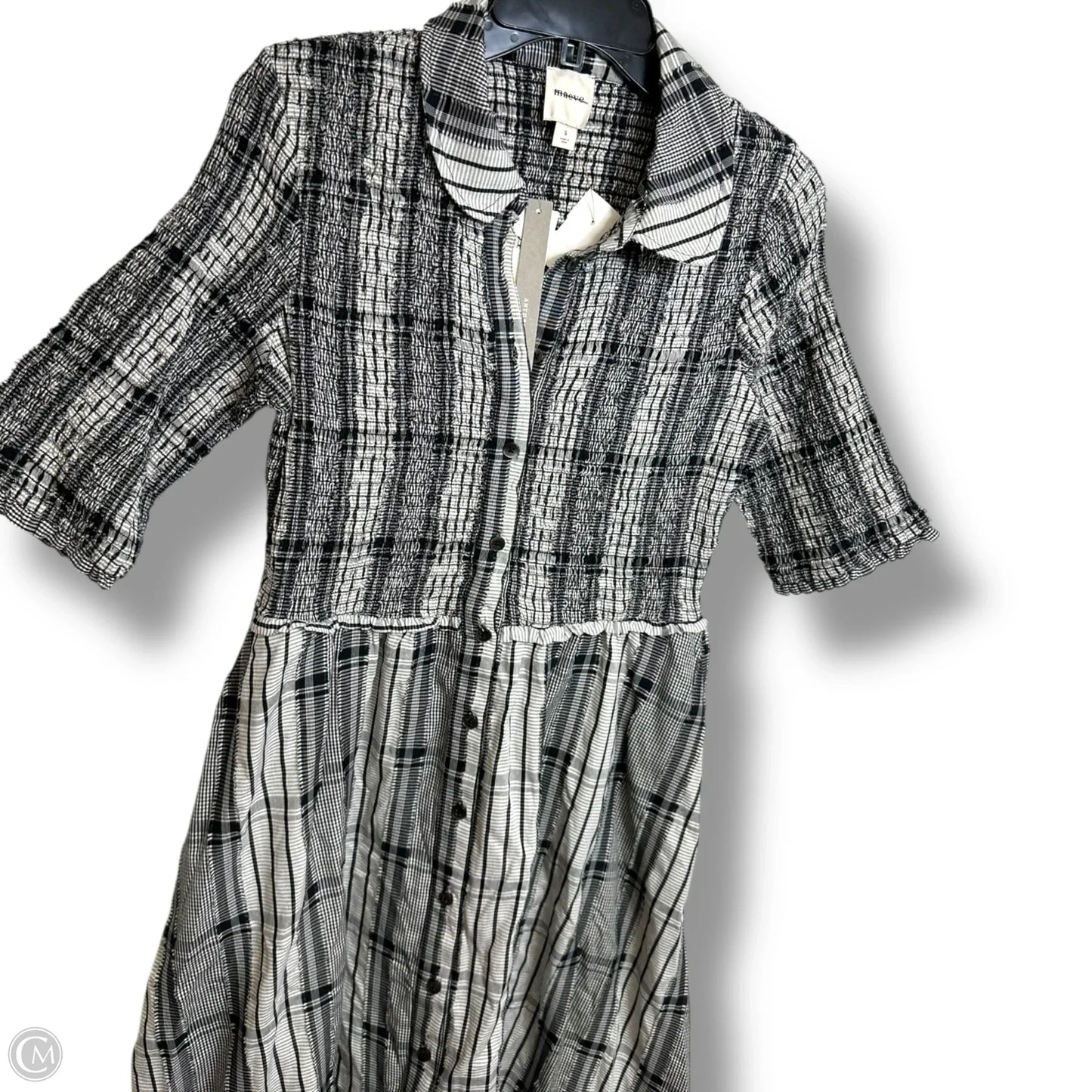 Short-Sleeve Smocked Midi Shirt Dress Casual Maxi By Maeve In Black & White, Size: S