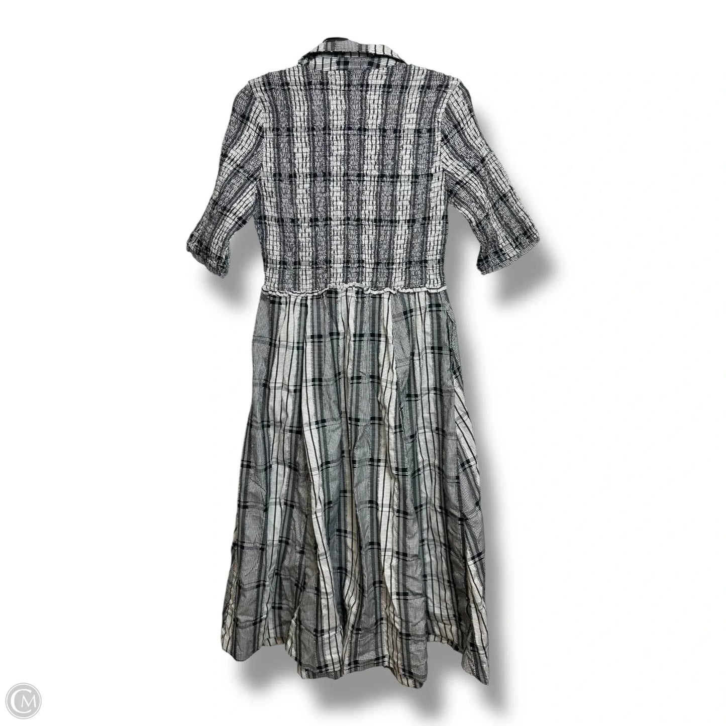 Short-Sleeve Smocked Midi Shirt Dress Casual Maxi By Maeve In Black & White, Size: S