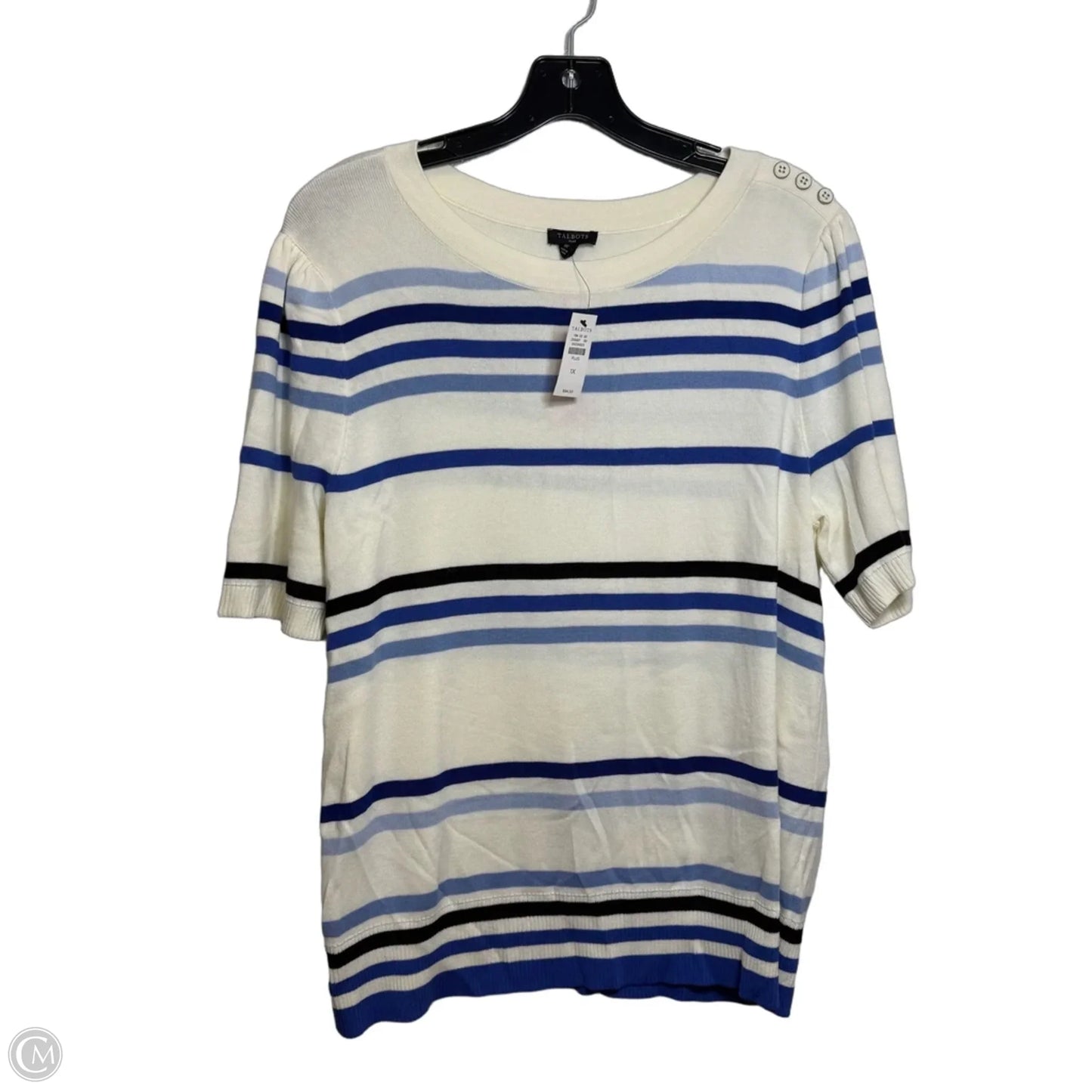 Top Short Sleeve By Talbots In Blue & White, Size: 1x
