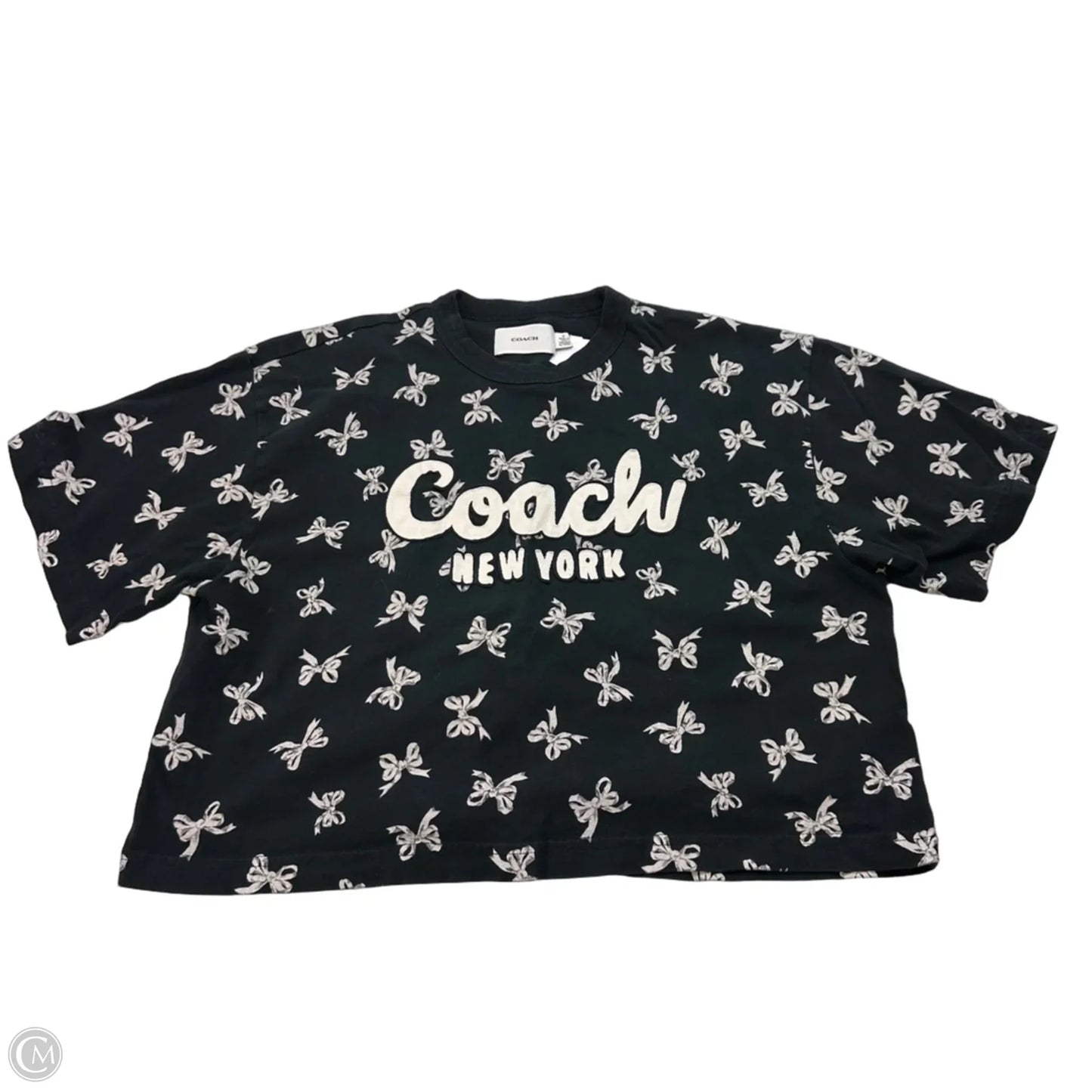 Cropped Top Short Sleeve Designer By Coach In Black & White, Size: M