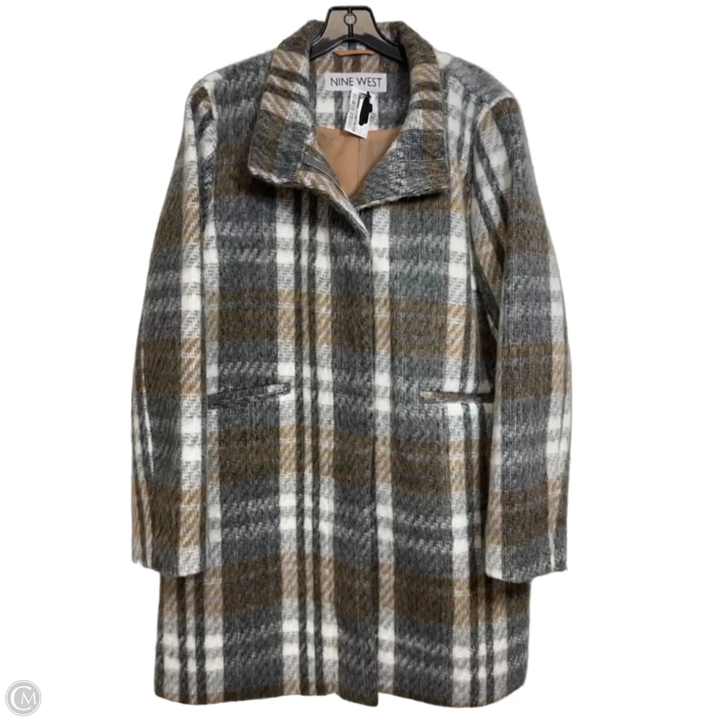 Coat Peacoat By Nine West Apparel In Grey & Tan, Size: L