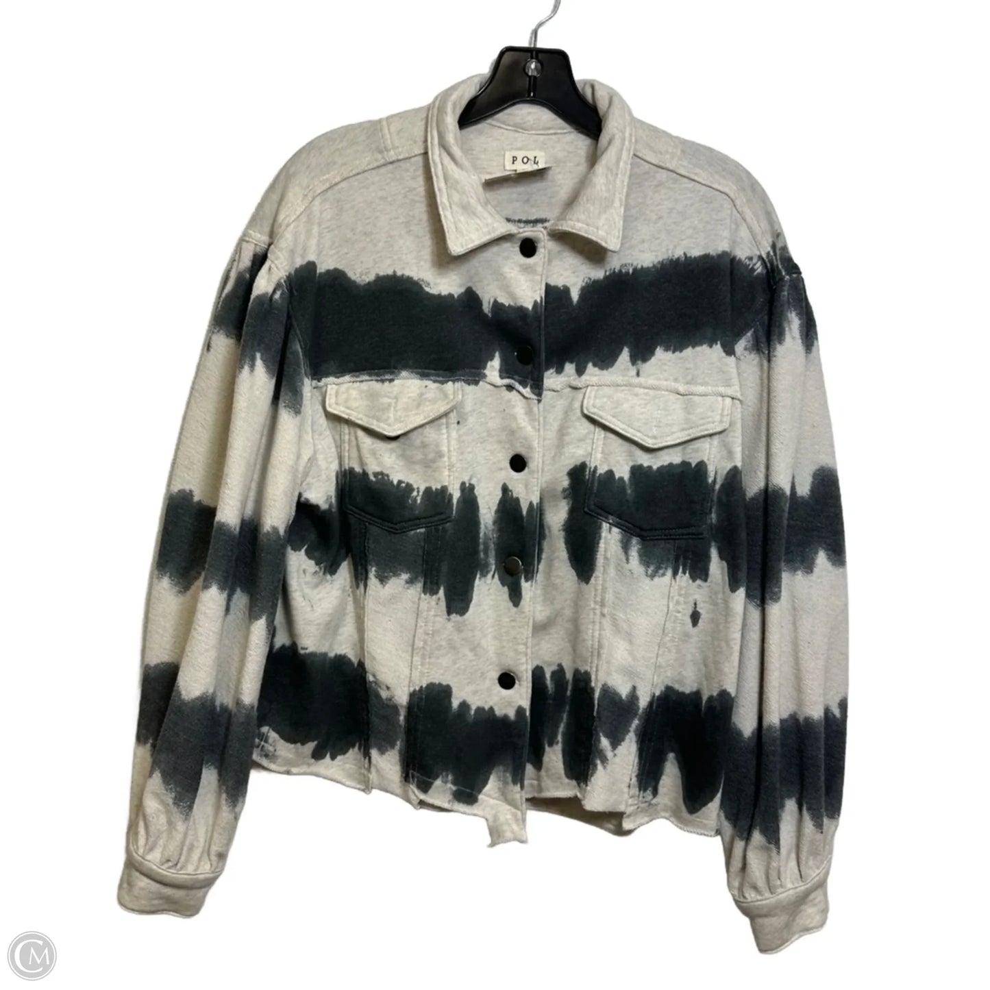 Jacket Shirt By Pol In Cream & Grey, Size: L