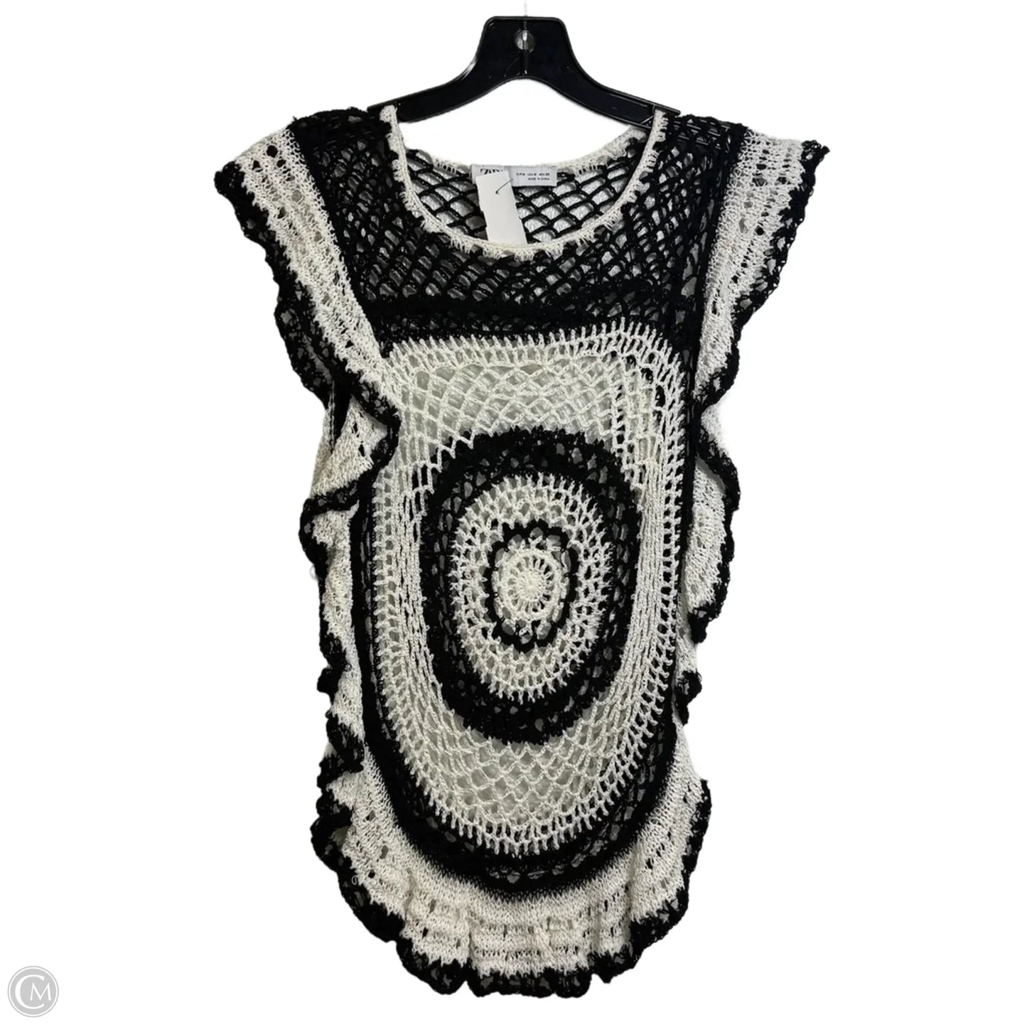 Top Sleeveless By Zara In Black & White, Size: M