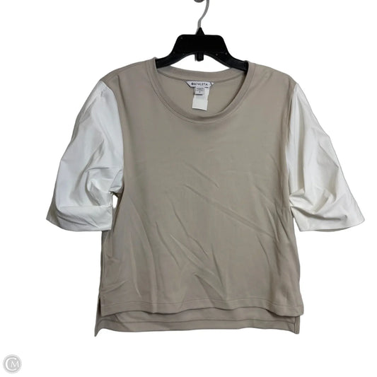 Top Short Sleeve By Athleta In Tan & White, Size: S