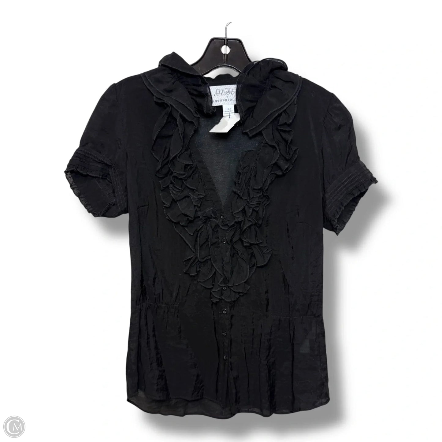 Top Short Sleeve By Anthropologie In Black, Size: S