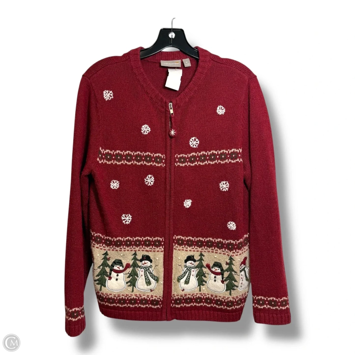Holiday snowman Christmas Cardigan By Croft And Barrow In Red, Size: M