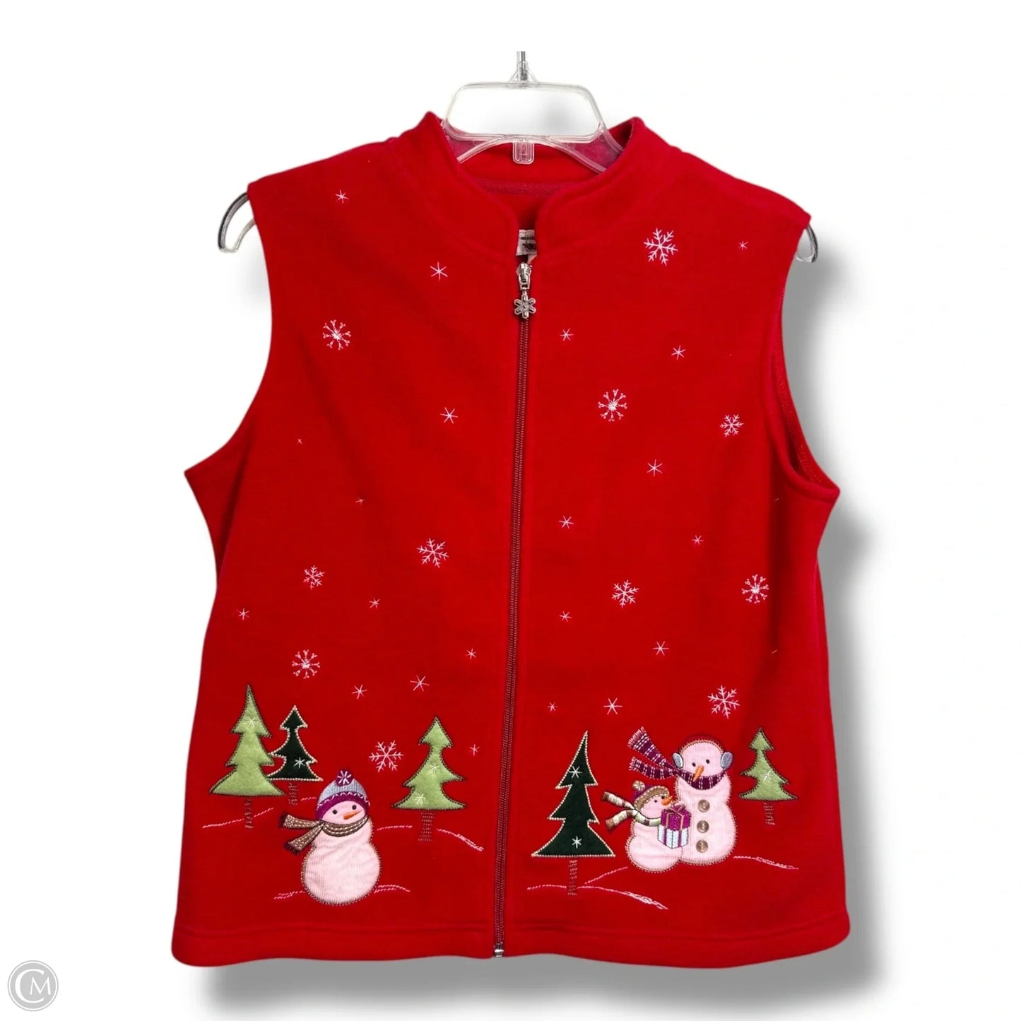 Holiday snowman Christmas Cardigan vest By Christopher And Banks In Red, Size: M