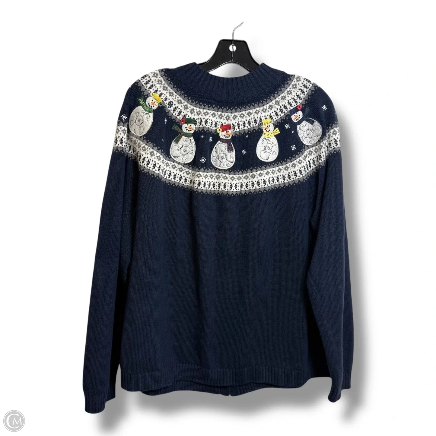 Holiday snowman Cardigan By Cj Banks In Navy, Size: 1x