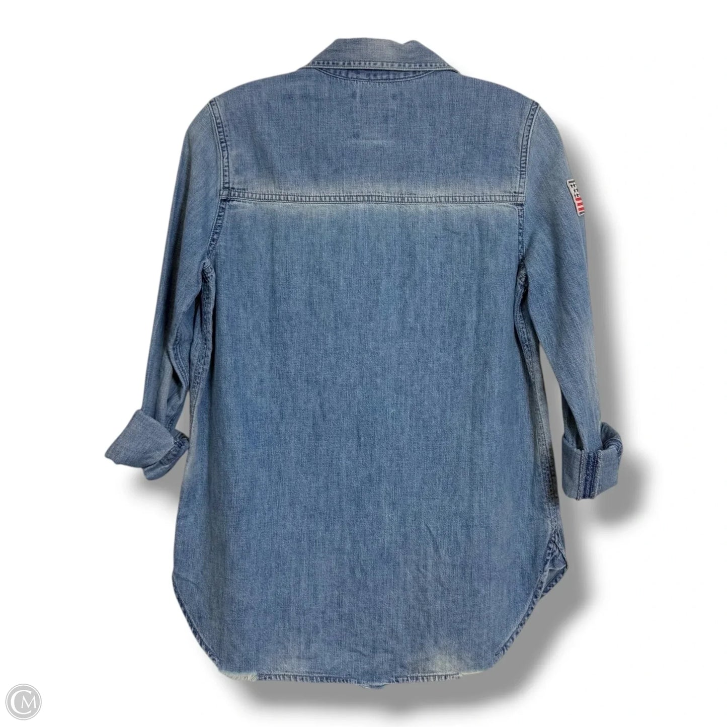 Oversized fit Top Long Sleeve By American Eagle In Blue Denim, Size: Xs