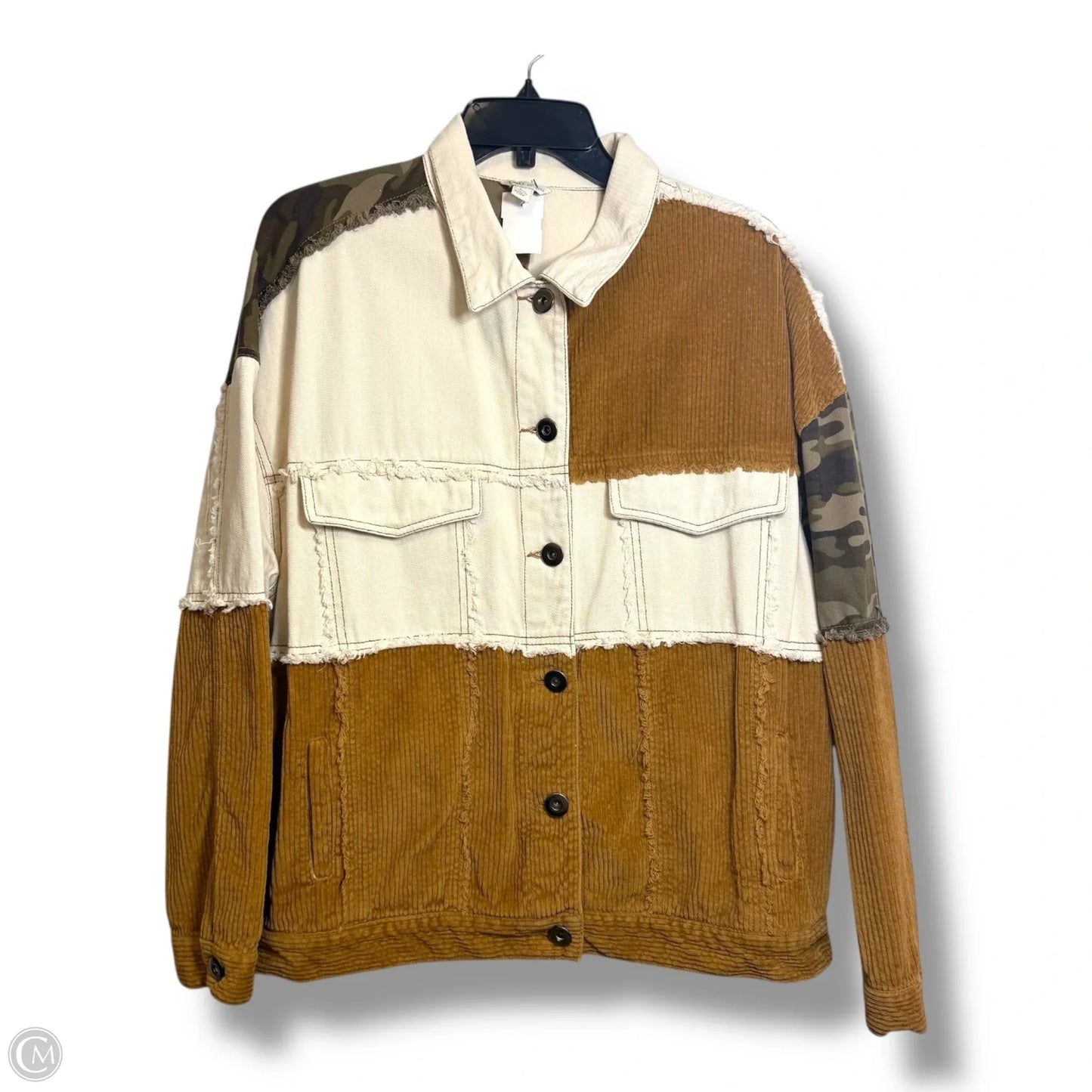 Jacket Shirt By Cato In Brown & Cream, Size: L