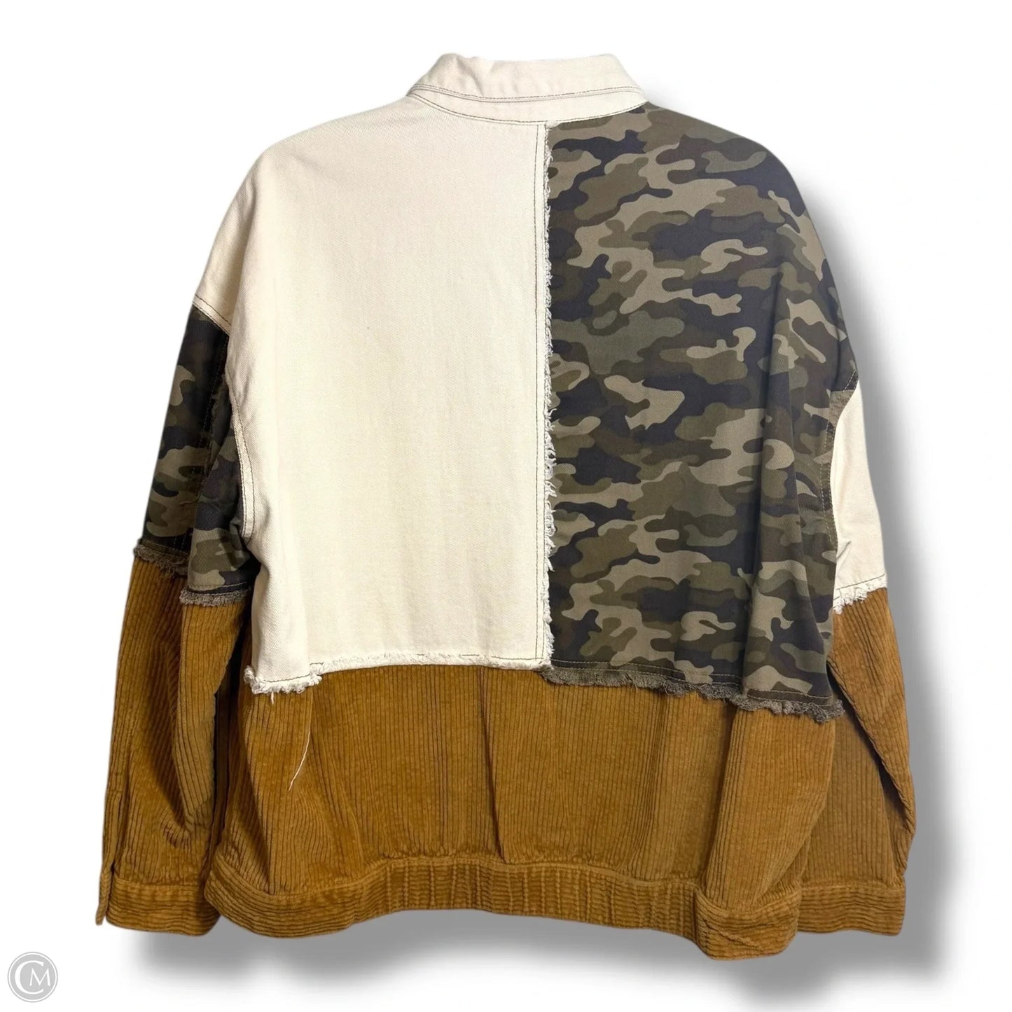 Jacket Shirt By Cato In Brown & Cream, Size: L