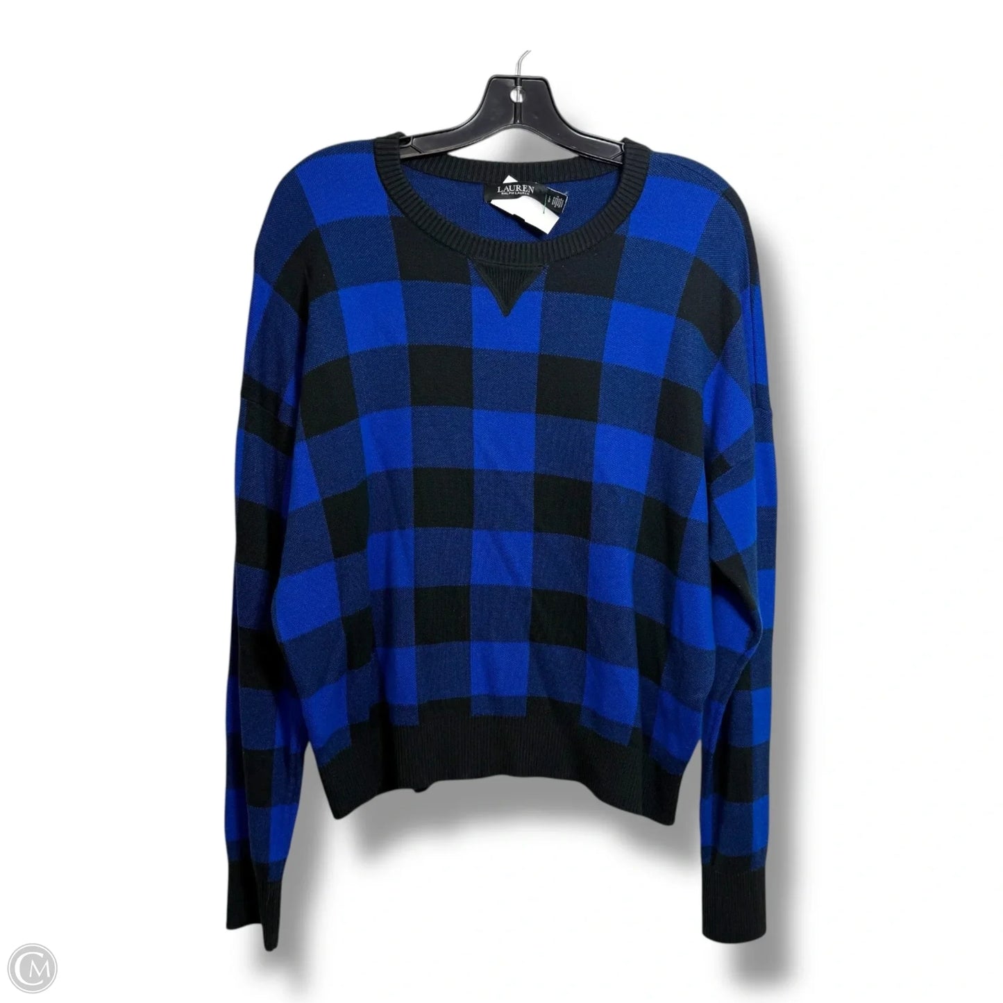 Sweater By Lauren By Ralph Lauren In Black & Blue, Size: L
