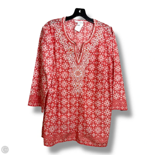 Top Long Sleeve Basic By Charter Club In Orange & White, Size: Xl