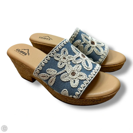 Sandals Heels Wedge By White Mountain In Blue Denim, Size: 8