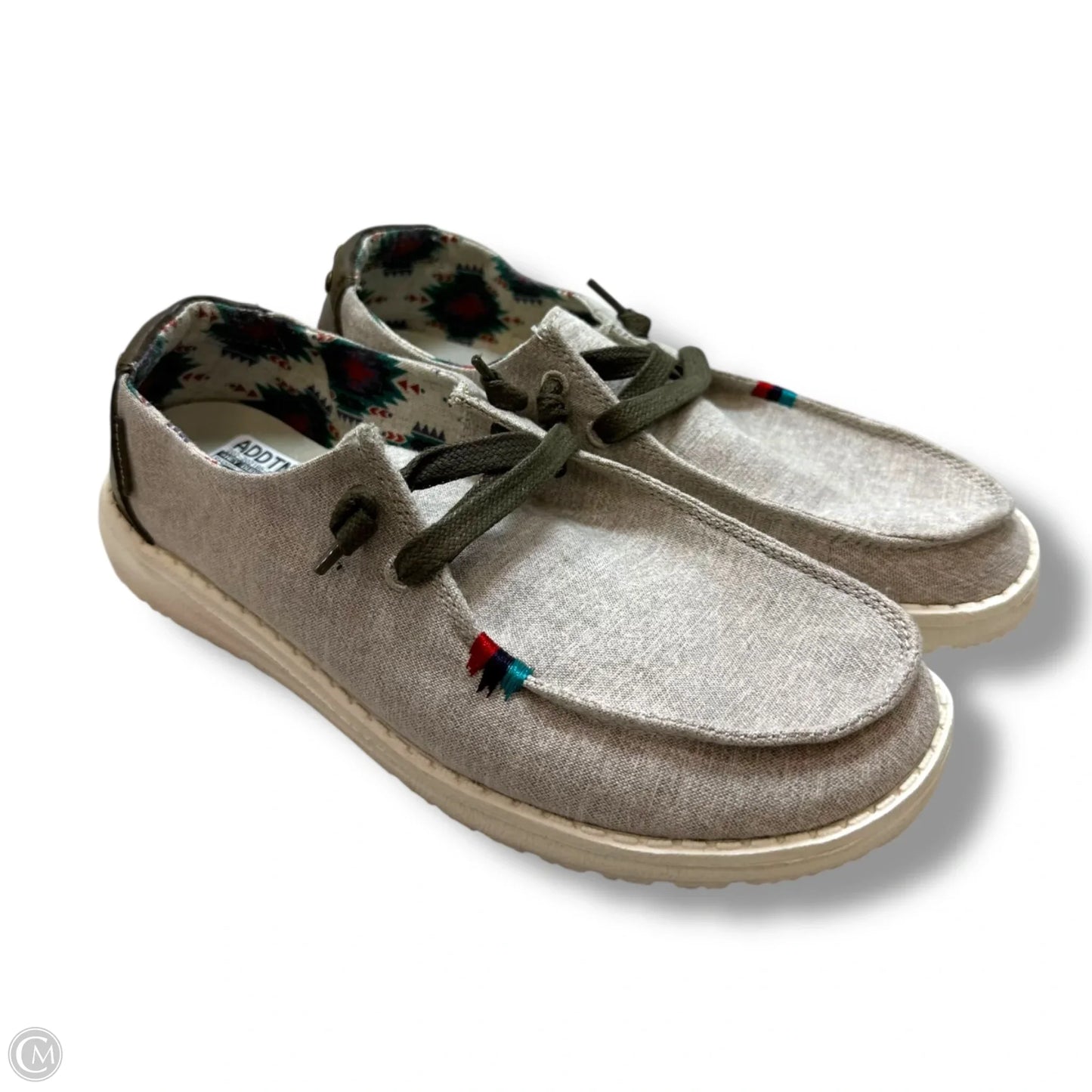 Shoes Flats By Hey Dude In Grey & Tan, Size: 7