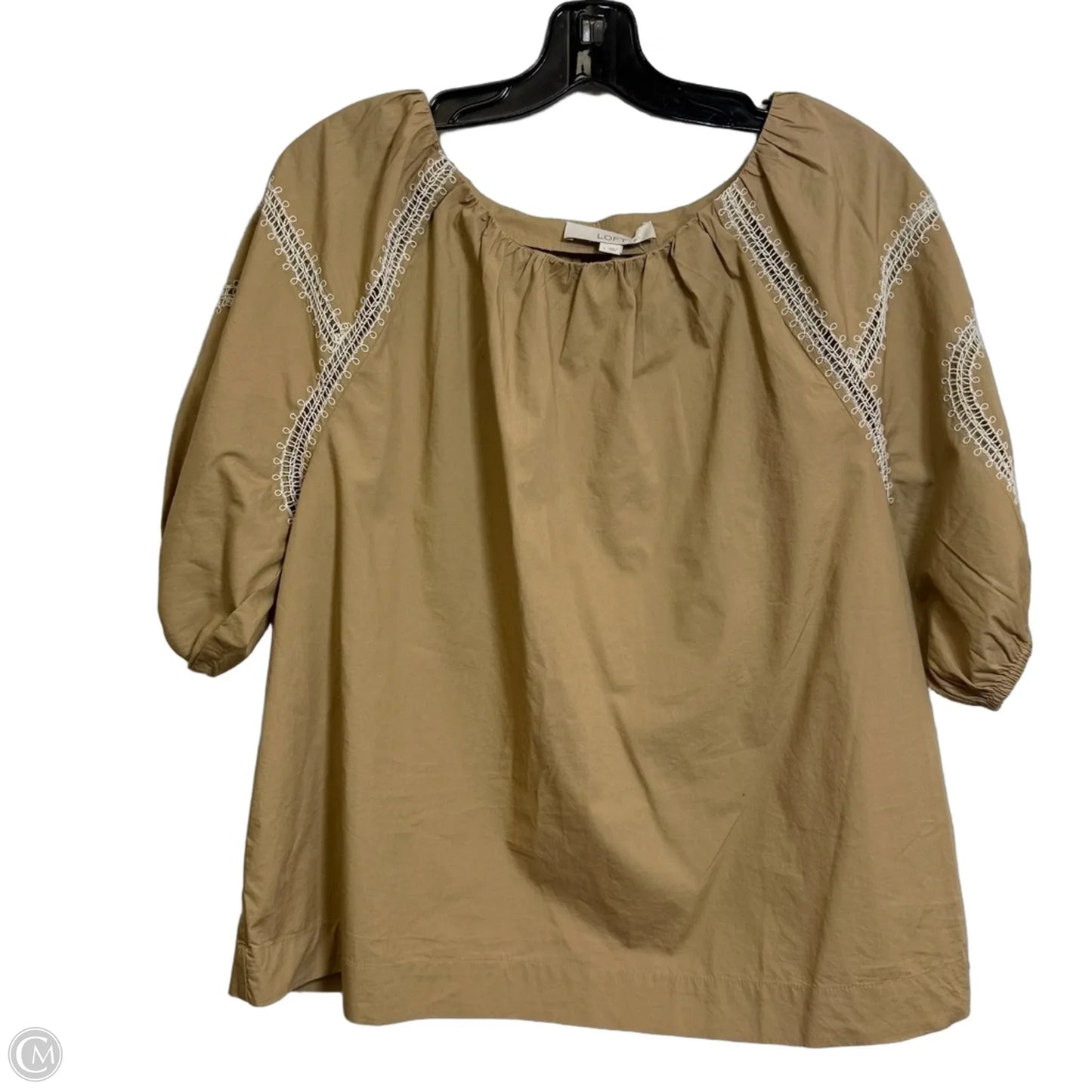 Top Short Sleeve By Loft In Tan, Size: L