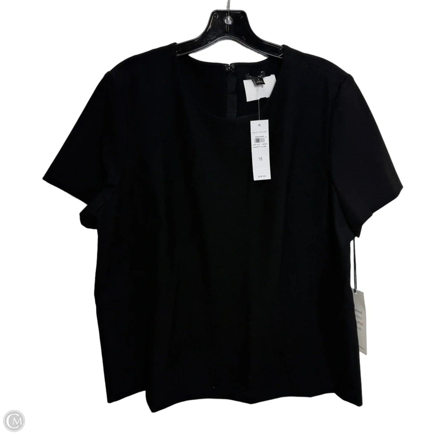 Top Short Sleeve By Ann Taylor In Black, Size: 16