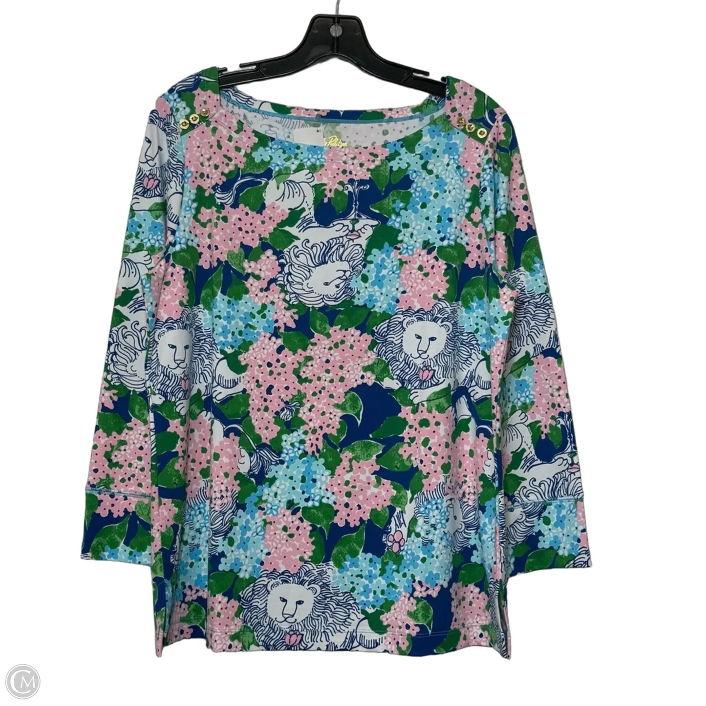Top Long Sleeve Designer By Lilly Pulitzer In Pink & White, Size: L