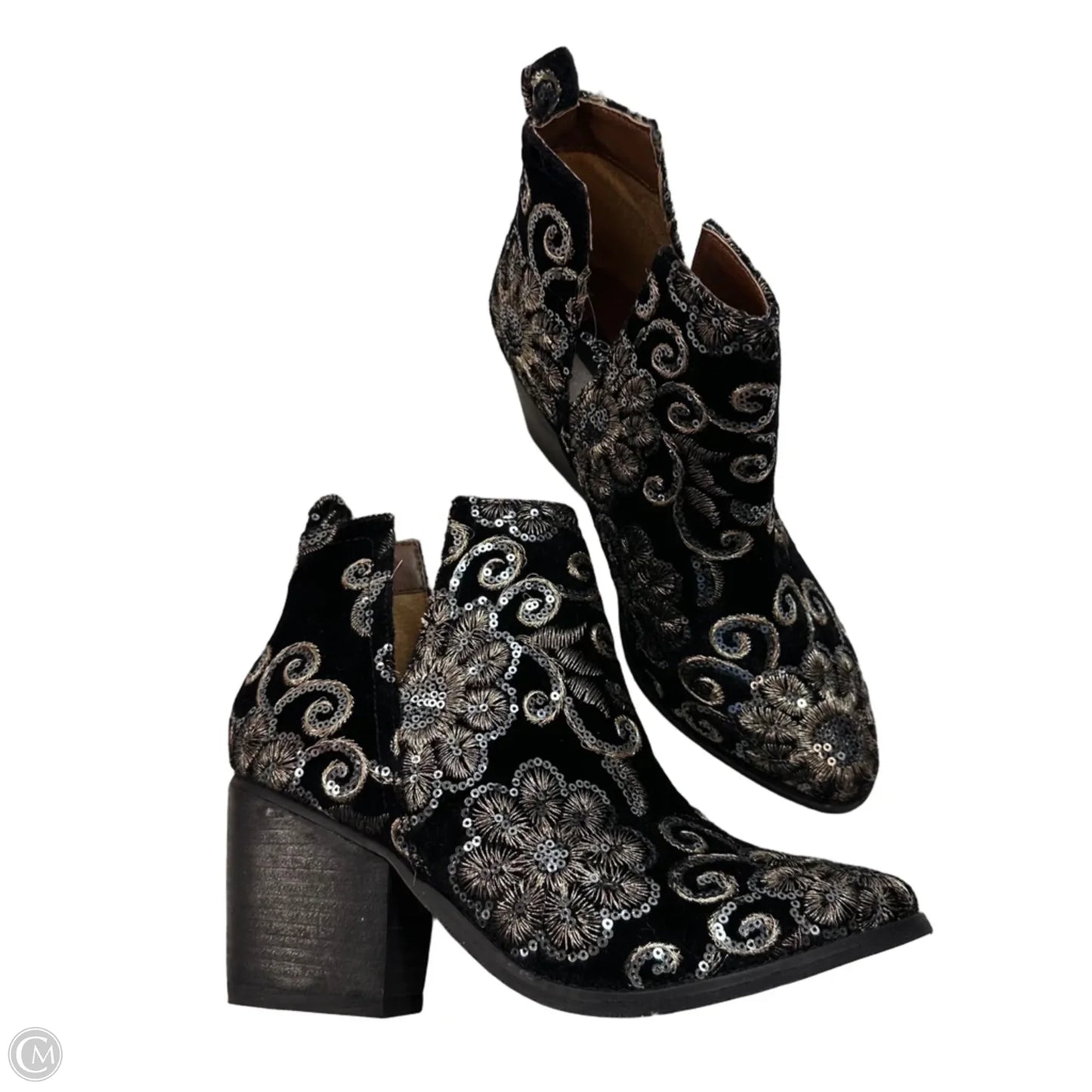 Boots Ankle Flats By Naughty Monkey In Black & Gold, Size: 7.5