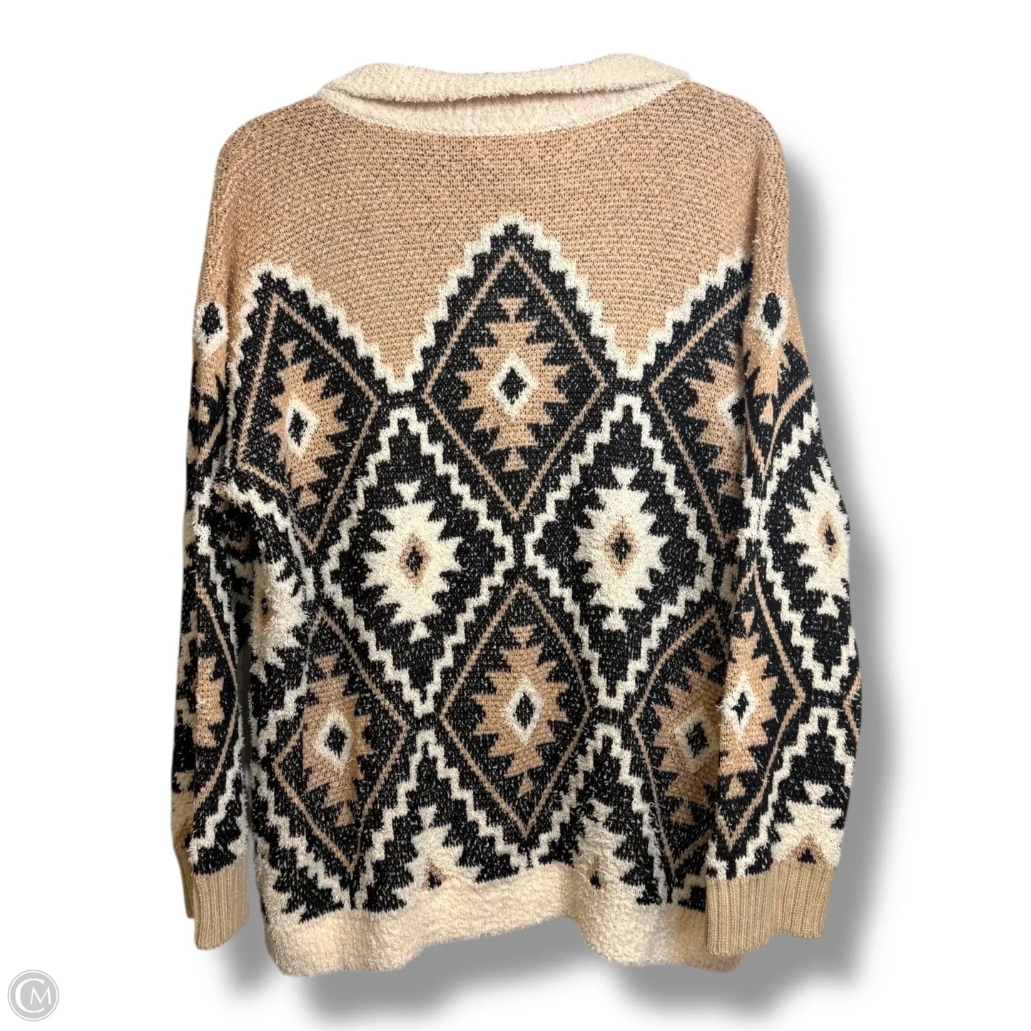 Sweater Cardigan By Pink Lily In Black & Cream, Size: M