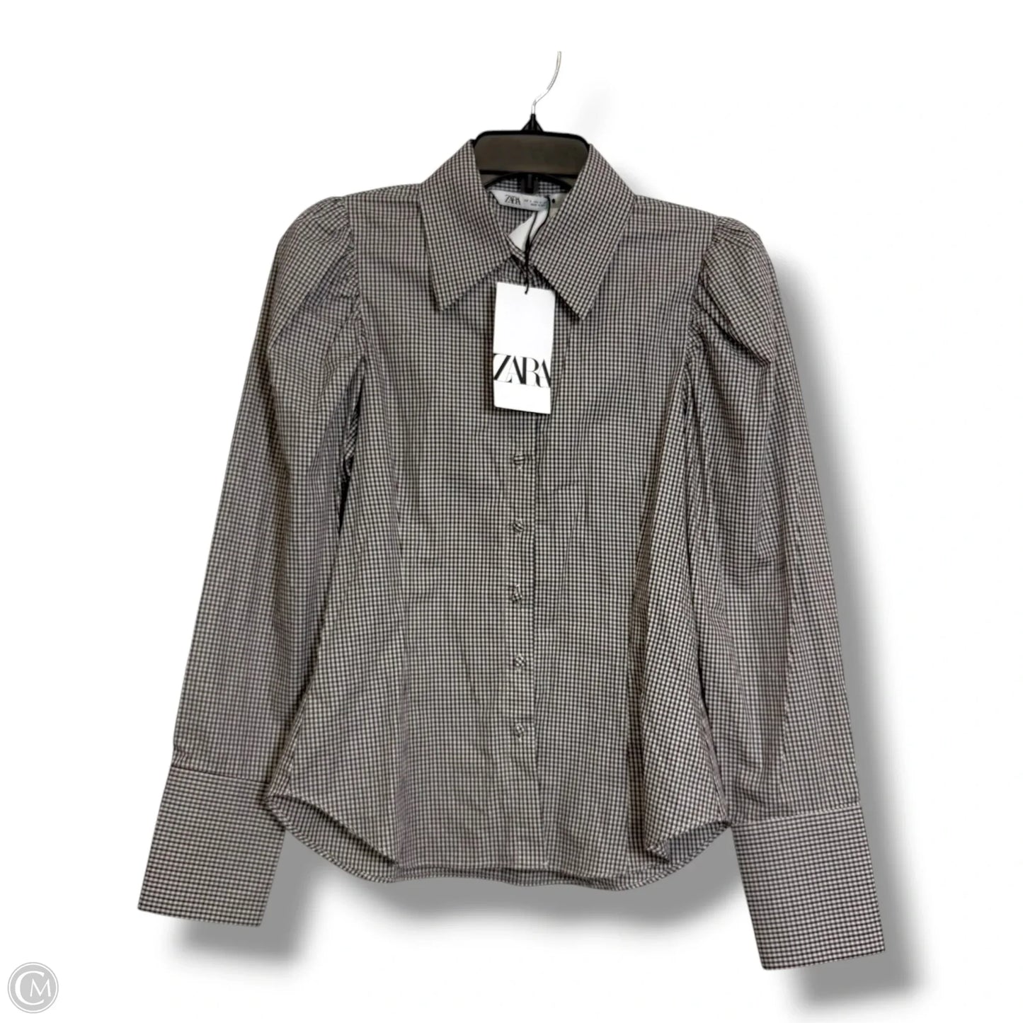 Top Long Sleeve By Zara In Plaid Pattern, Size: S