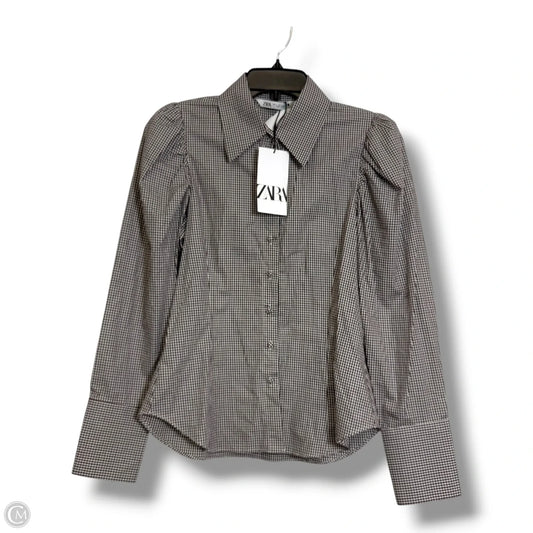 Top Long Sleeve By Zara In Plaid Pattern, Size: S