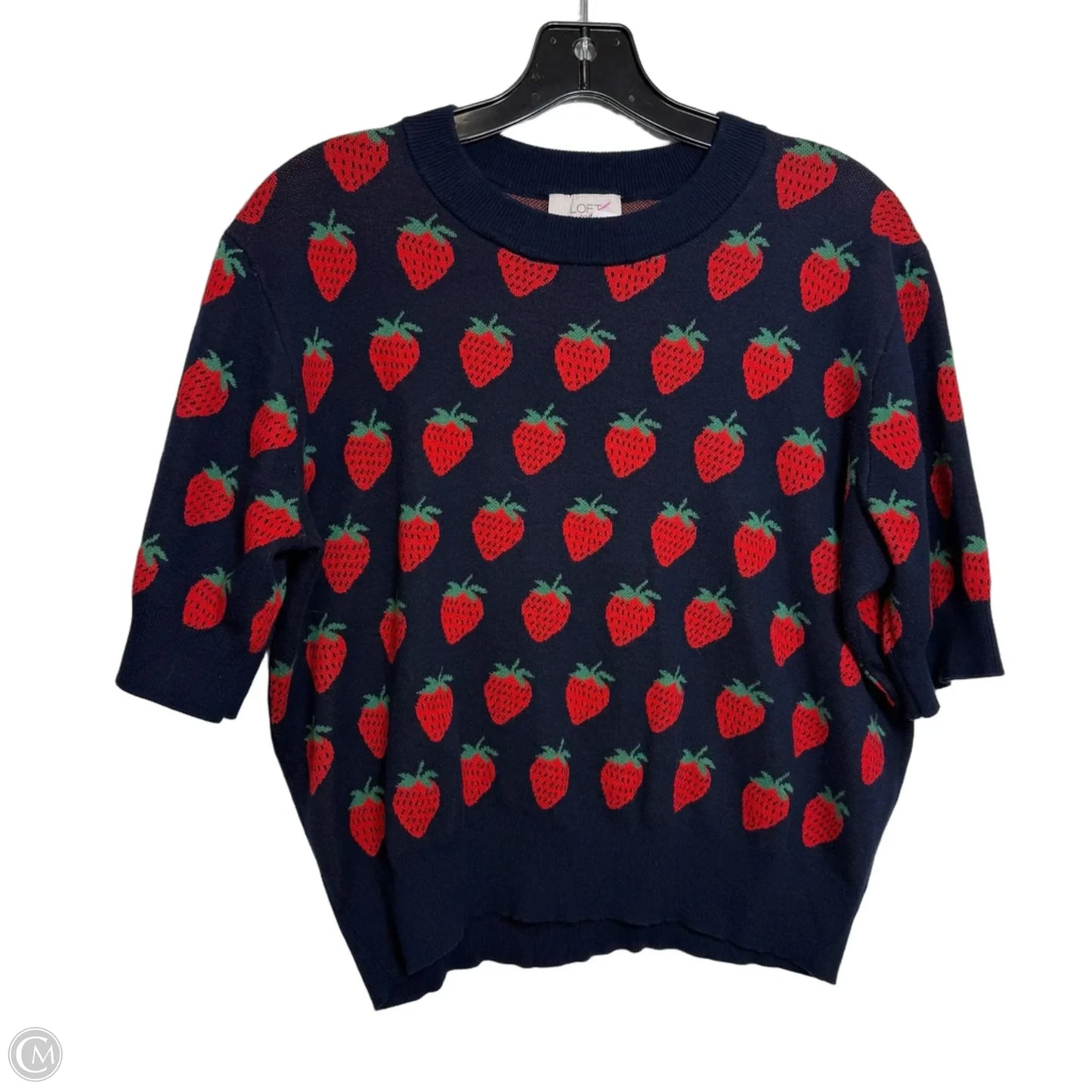 Strawberry Sweater Short Sleeve By Loft In Navy, Size: L
