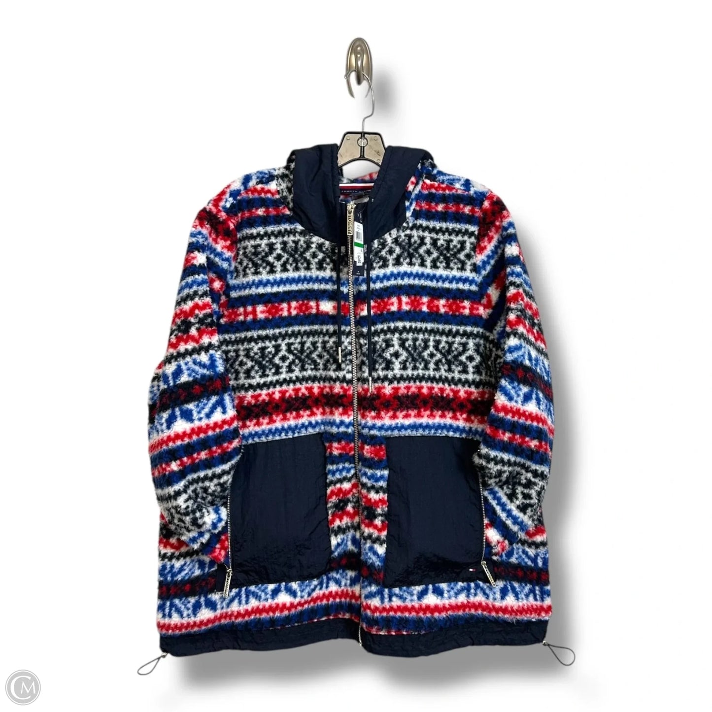 Jacket Fleece By Tommy Hilfiger In Blue Red & White, Size: L
