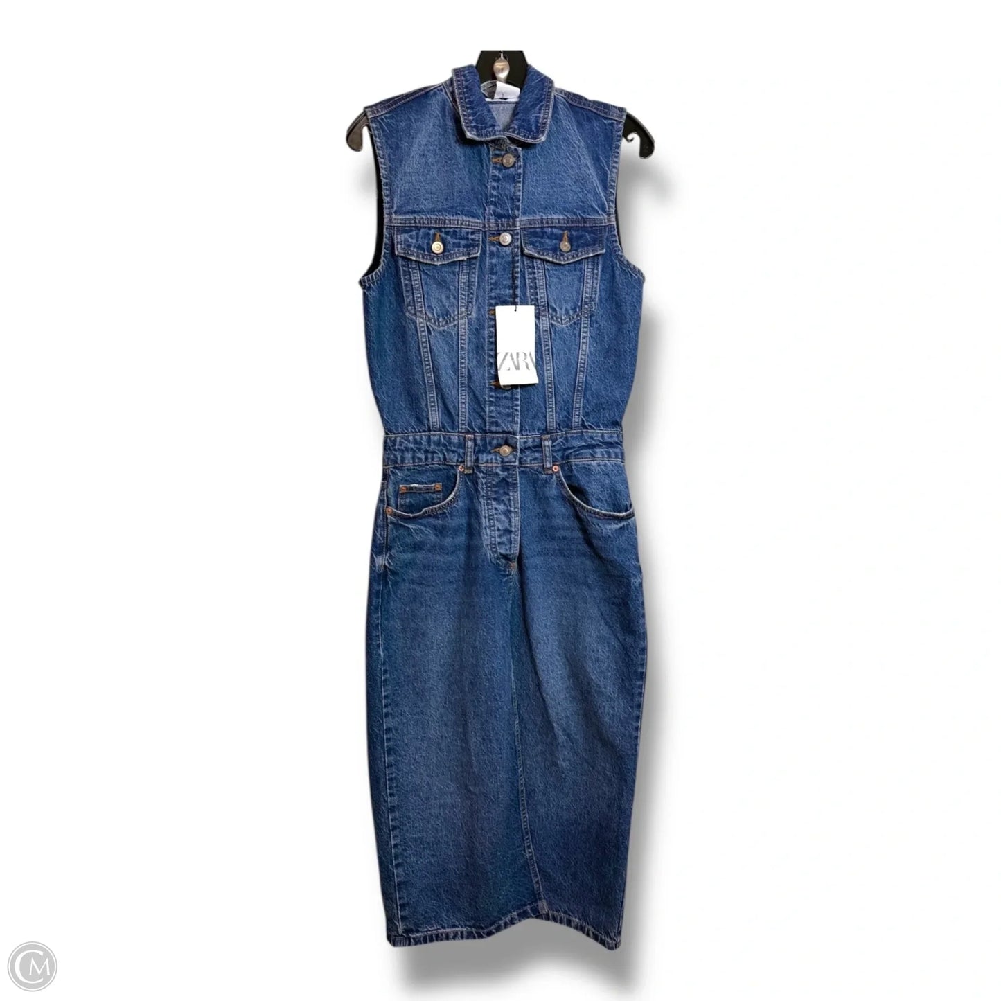 Dress Casual Midi By Zara In Blue Denim, Size: Xs