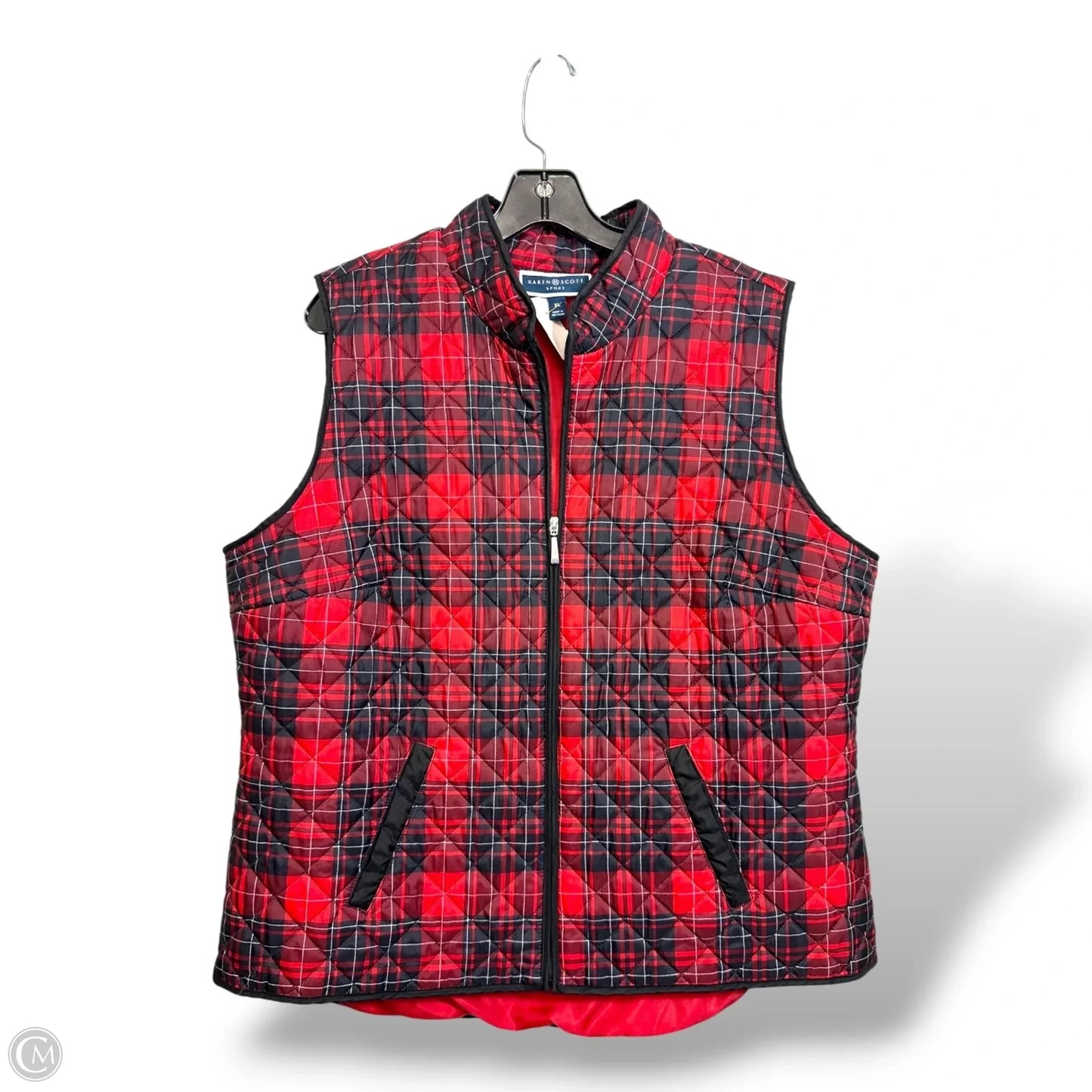 Vest Puffer & Quilted By Karen Scott In Plaid Pattern, Size: Xl