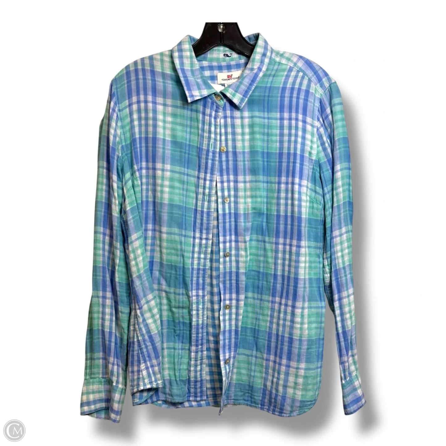 Top Long Sleeve By Vineyard Vines In Plaid Pattern, Size: 16