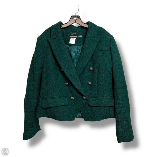 Tweed Double Breasted Blazer Designer By Karl Lagerfeld In Green, Size: 16