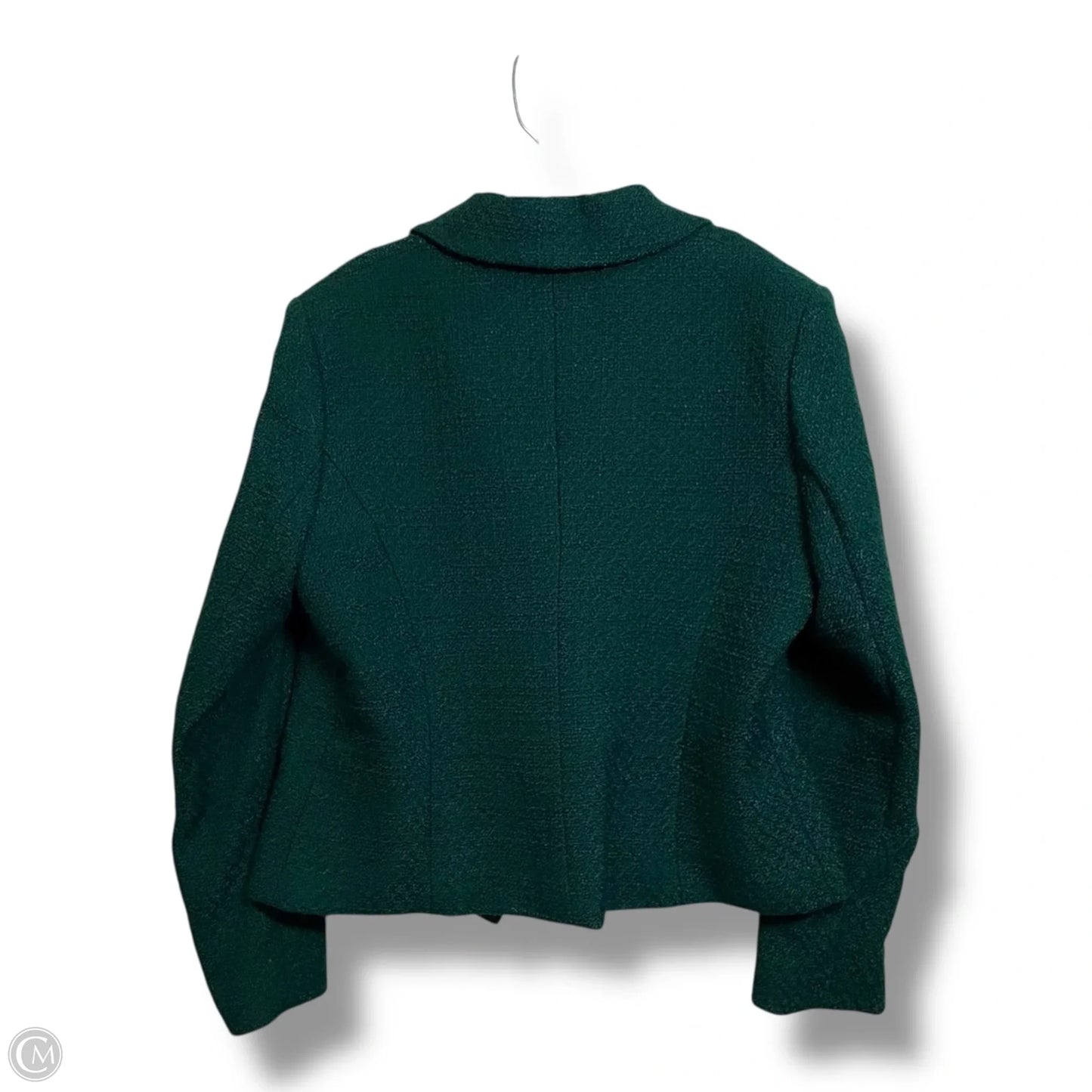 Tweed Double Breasted Blazer Designer By Karl Lagerfeld In Green, Size: 16