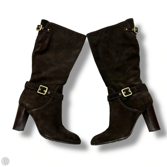 Suede Boots Designer By Coach In Brown, Size: 9