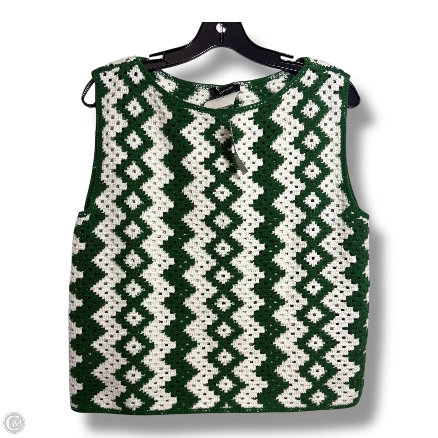 Top Sleeveless By Ann Taylor In Green & White, Size: M