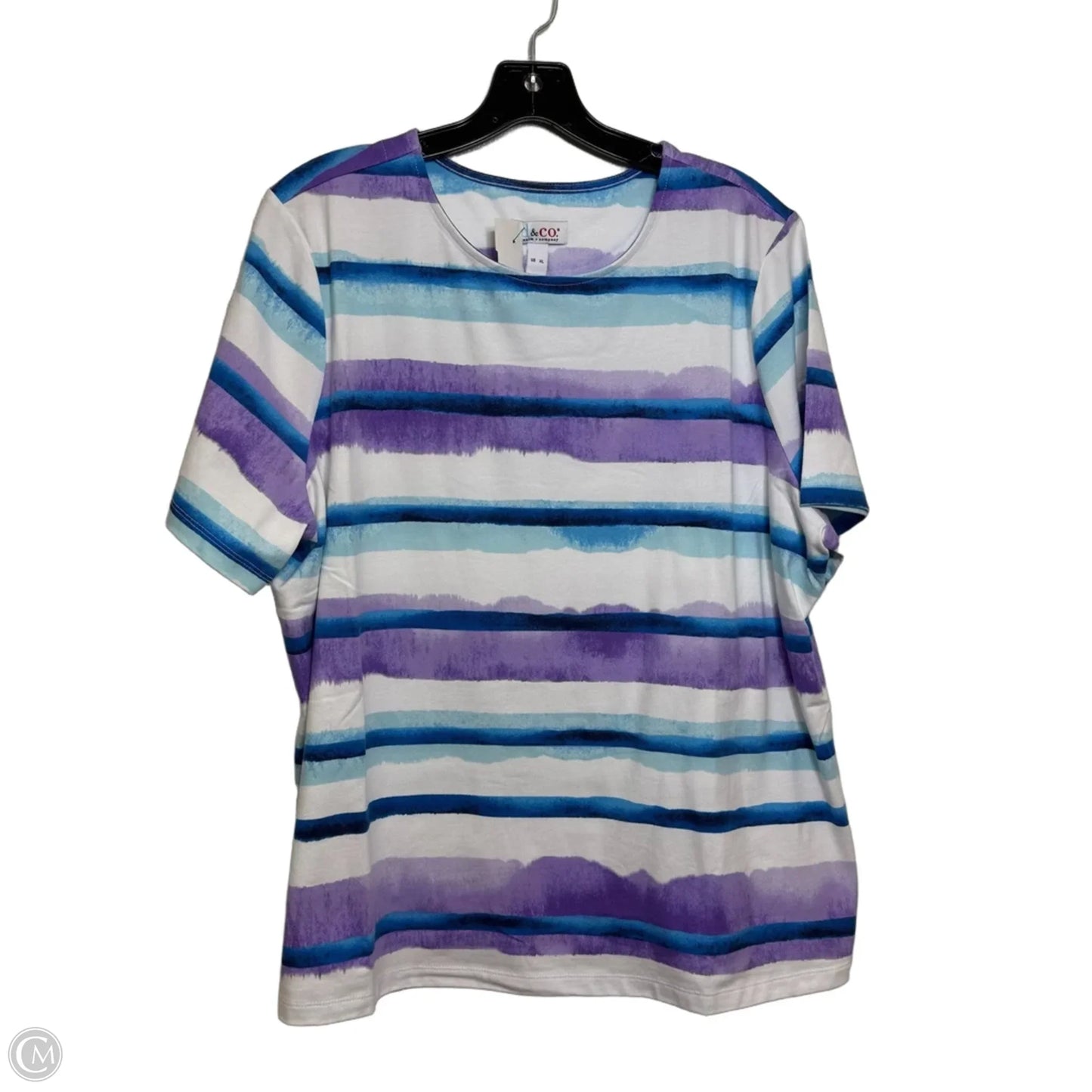 Top Short Sleeve Basic By Denim And Co Qvc In Blue, Size: Xl